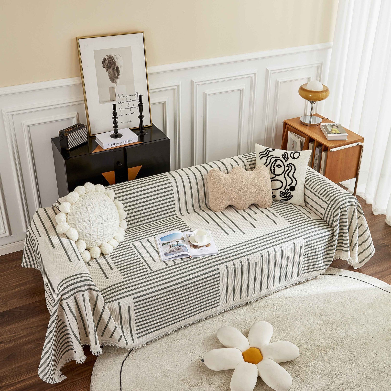 Waffle Lattice Fabric Sofa Cover, Multi-purpose Soft Sofa Throw, Couch Cover Blanket Throws for Couches