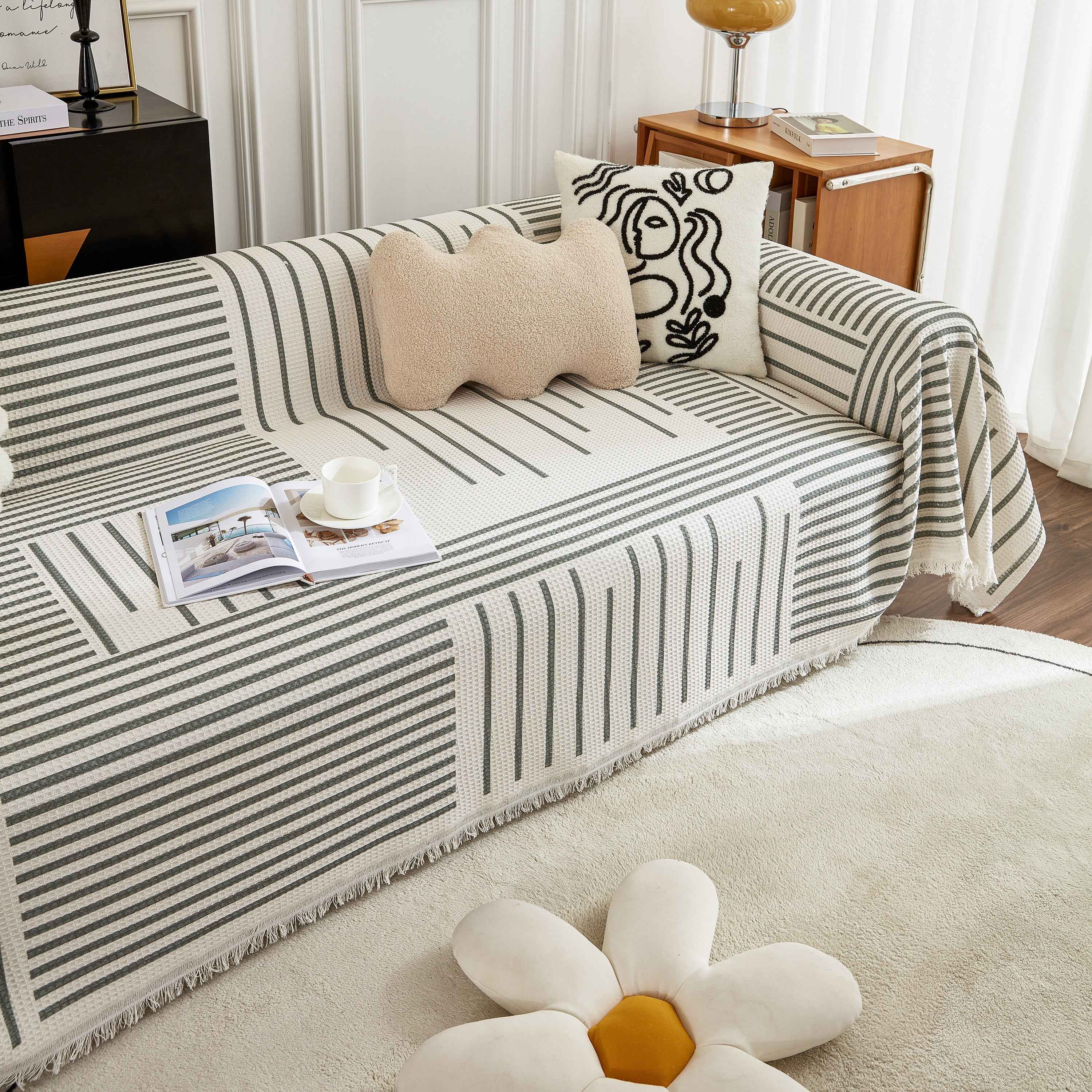 Waffle Lattice Fabric Sofa Cover, Multi-purpose Soft Sofa Throw, Couch Cover Blanket Throws for Couches