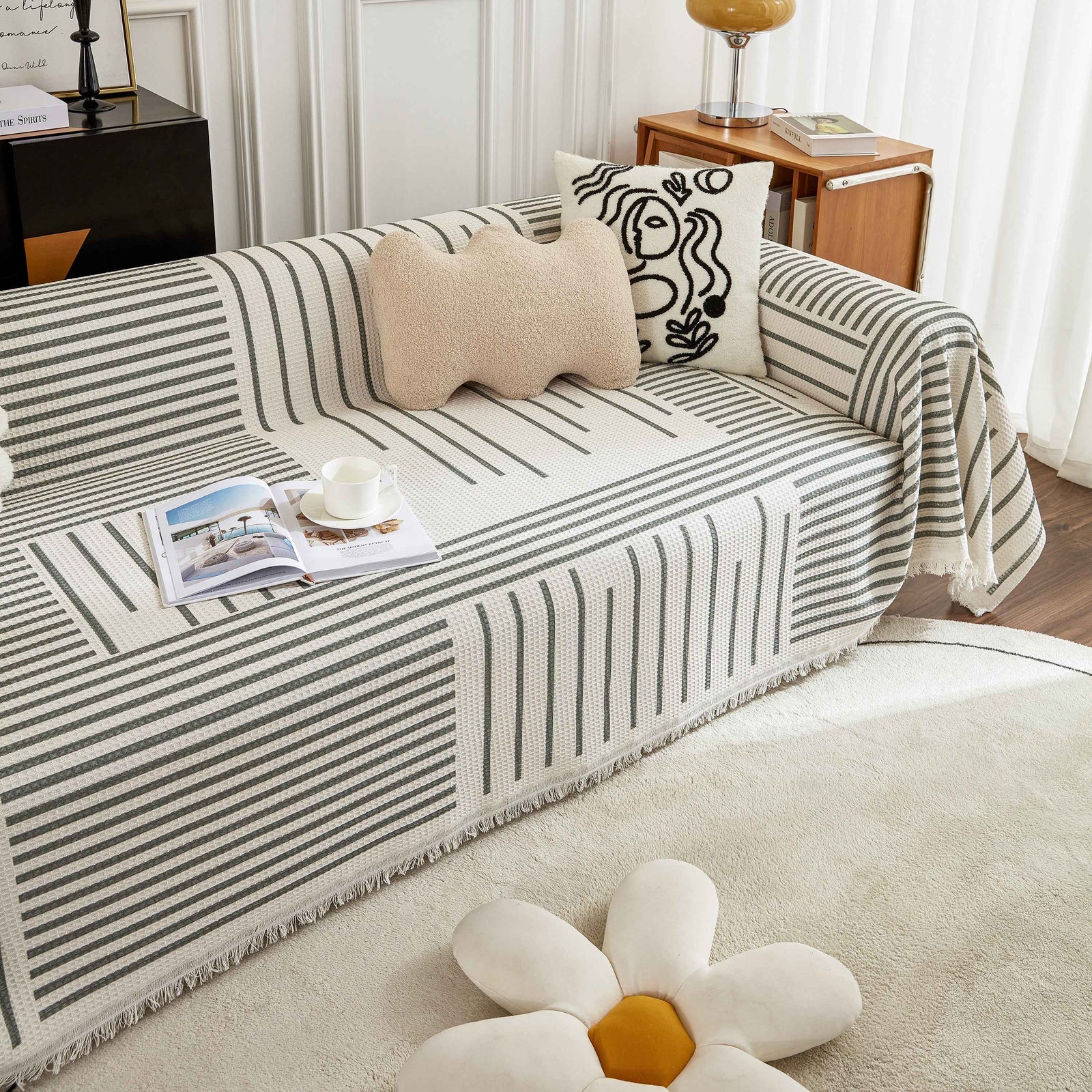 Waffle Lattice Fabric Sofa Cover, Multi-purpose Soft Sofa Throw, Couch Cover Blanket Throws for Couches