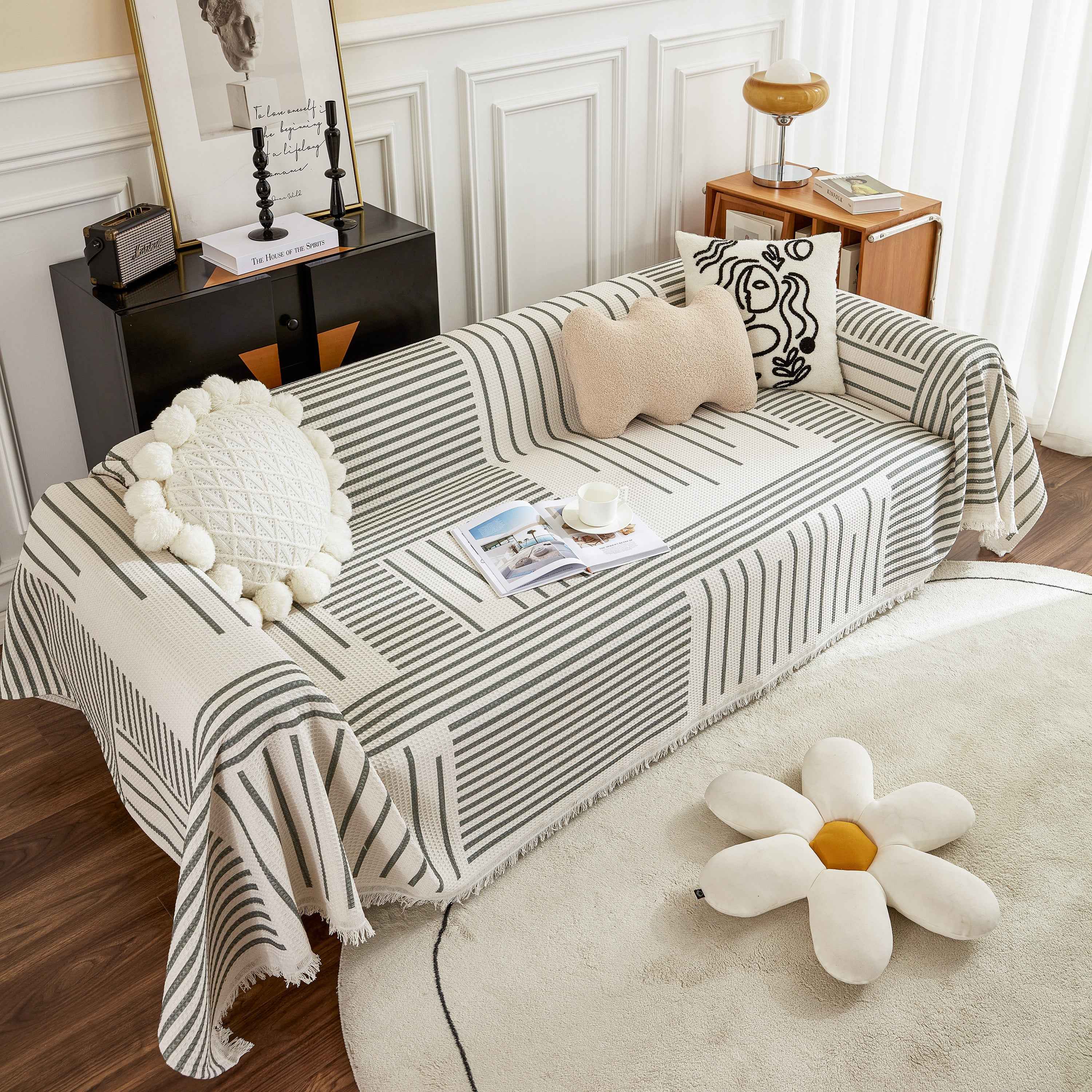 Waffle Lattice Fabric Sofa Cover, Multi-purpose Soft Sofa Throw, Couch Cover Blanket Throws for Couches