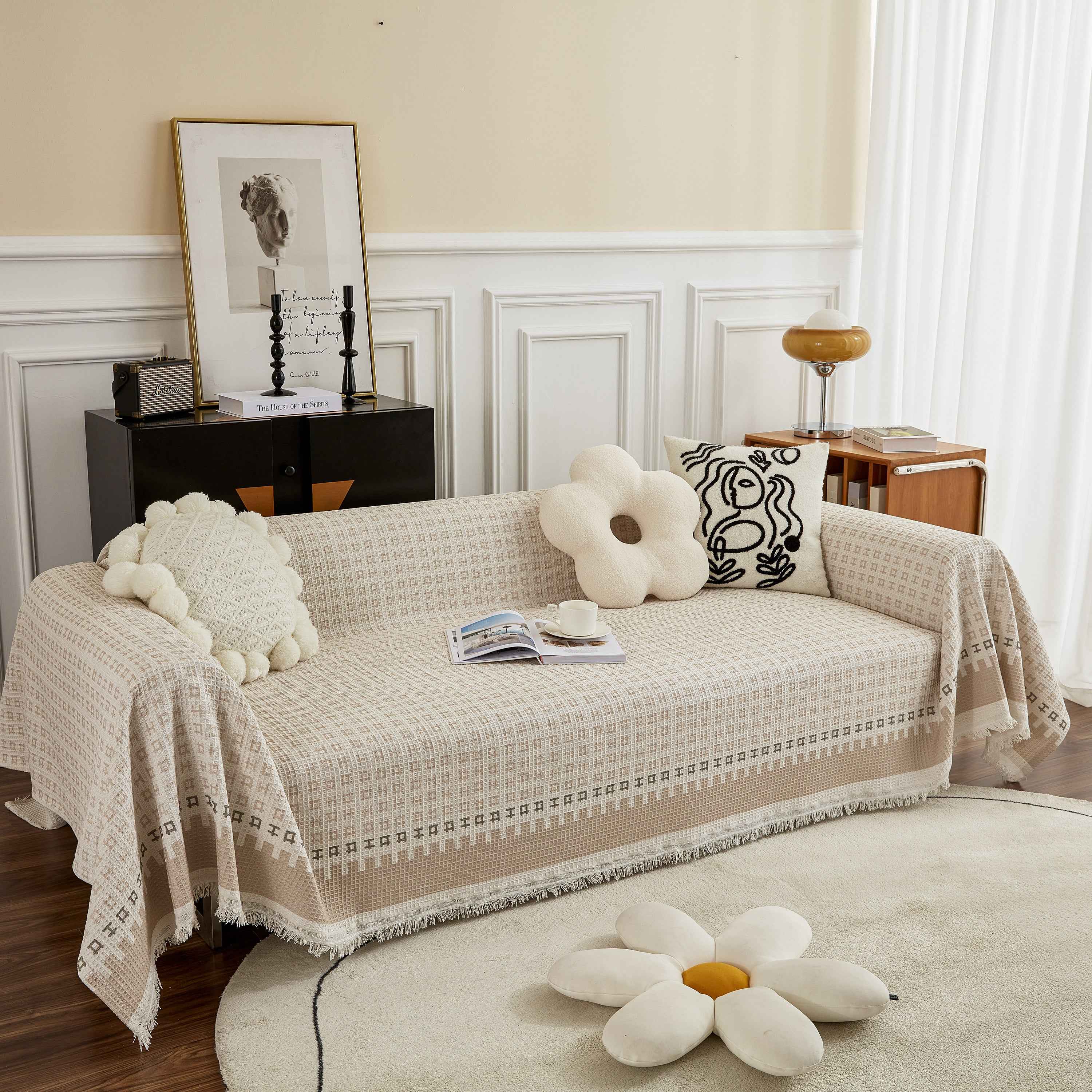 Waffle Lattice Fabric Sofa Cover, Multi-purpose Soft Sofa Throw, Couch Cover Blanket Throws for Couches