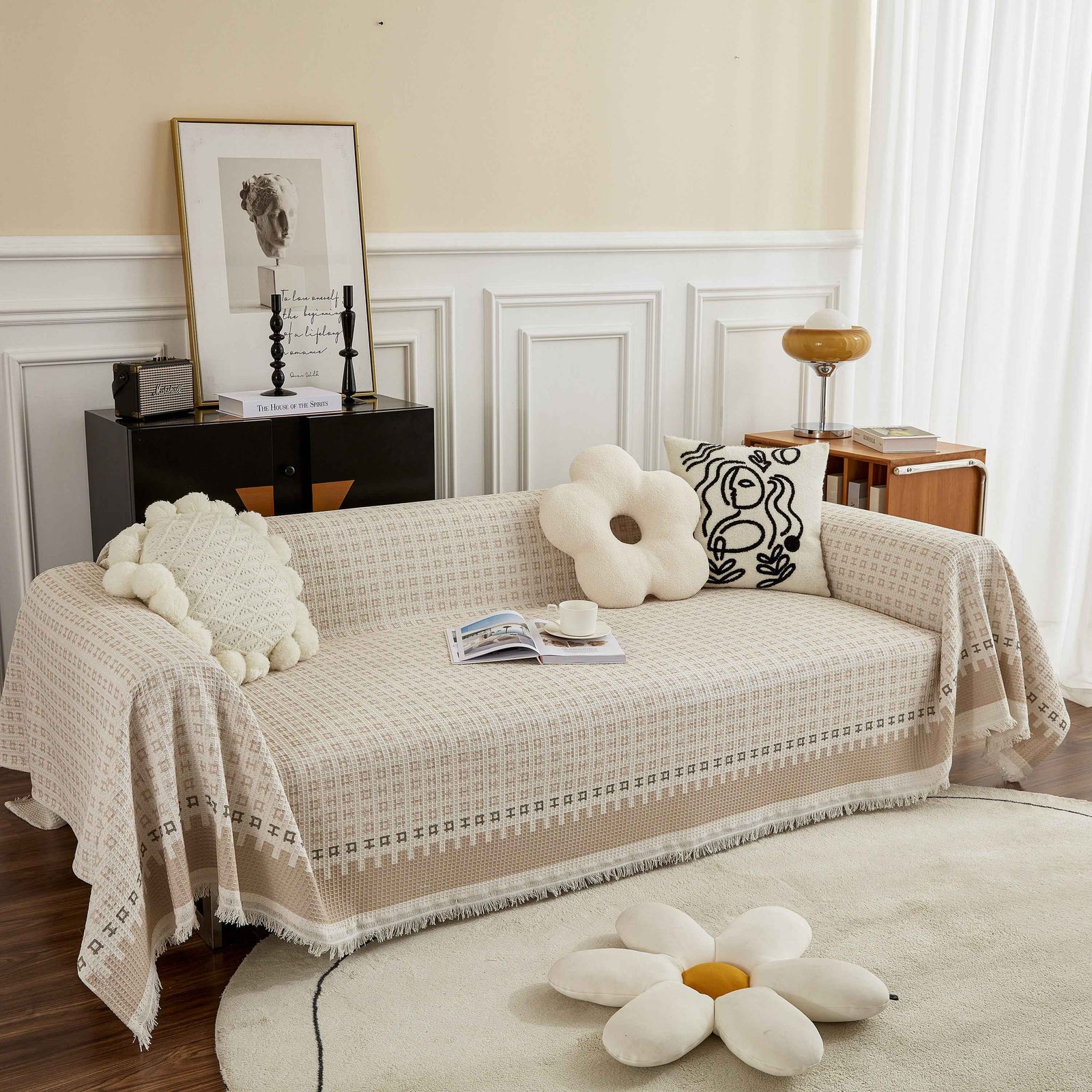 Waffle Lattice Fabric Sofa Cover, Multi-purpose Soft Sofa Throw, Couch Cover Blanket Throws for Couches