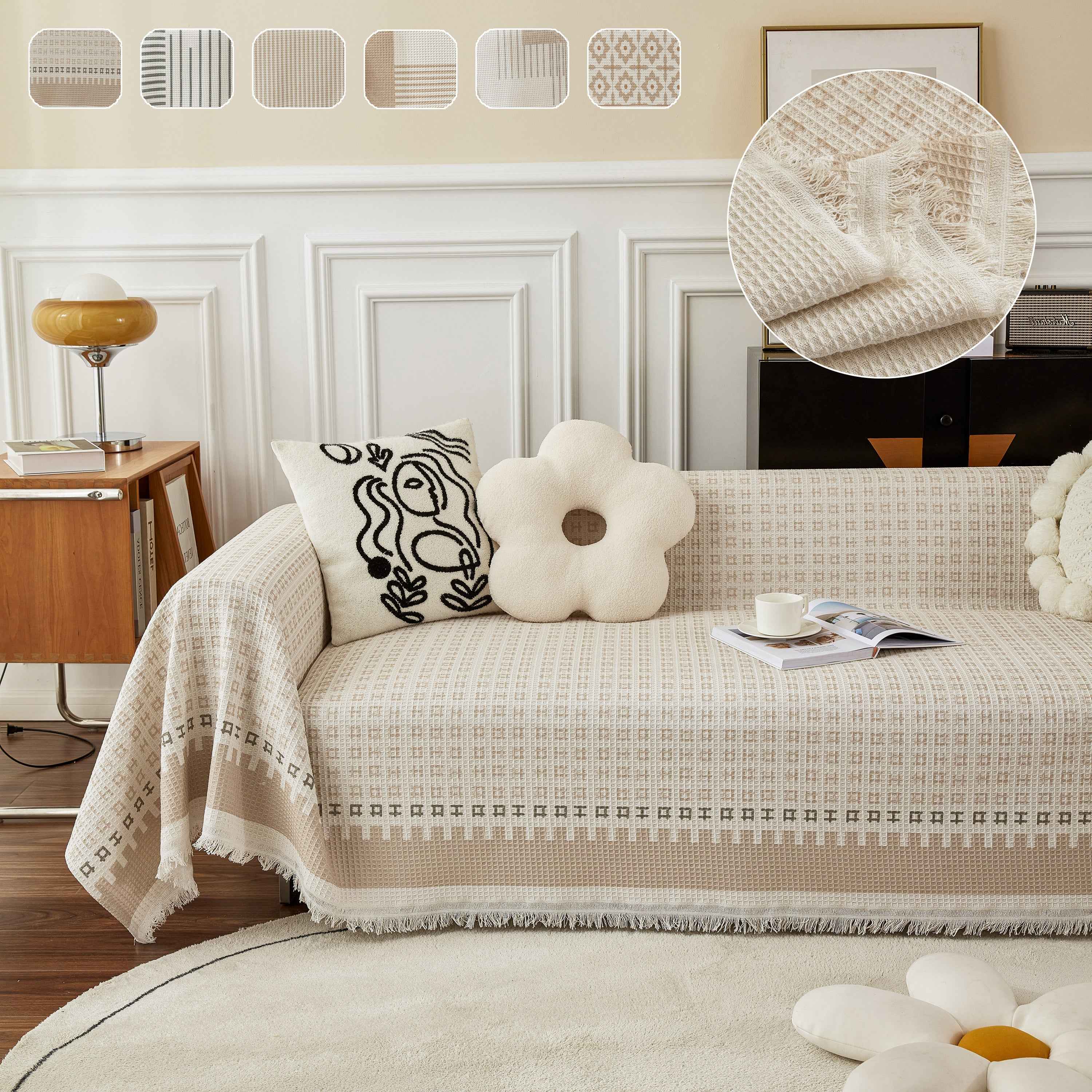 Waffle Lattice Fabric Sofa Cover, Multi-purpose Soft Sofa Throw, Couch Cover Blanket Throws for Couches
