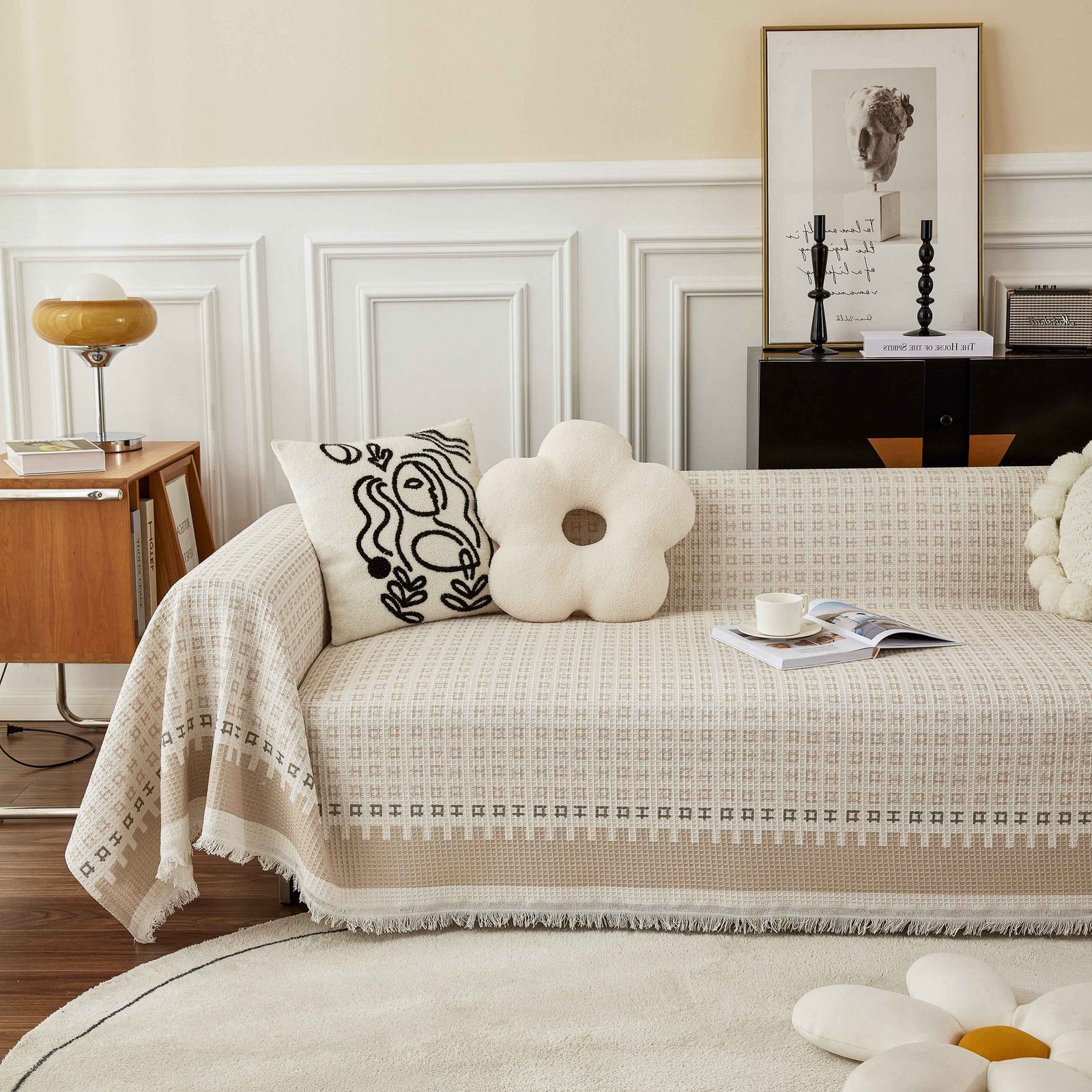 Waffle Lattice Fabric Sofa Cover, Multi-purpose Soft Sofa Throw, Couch Cover Blanket Throws for Couches
