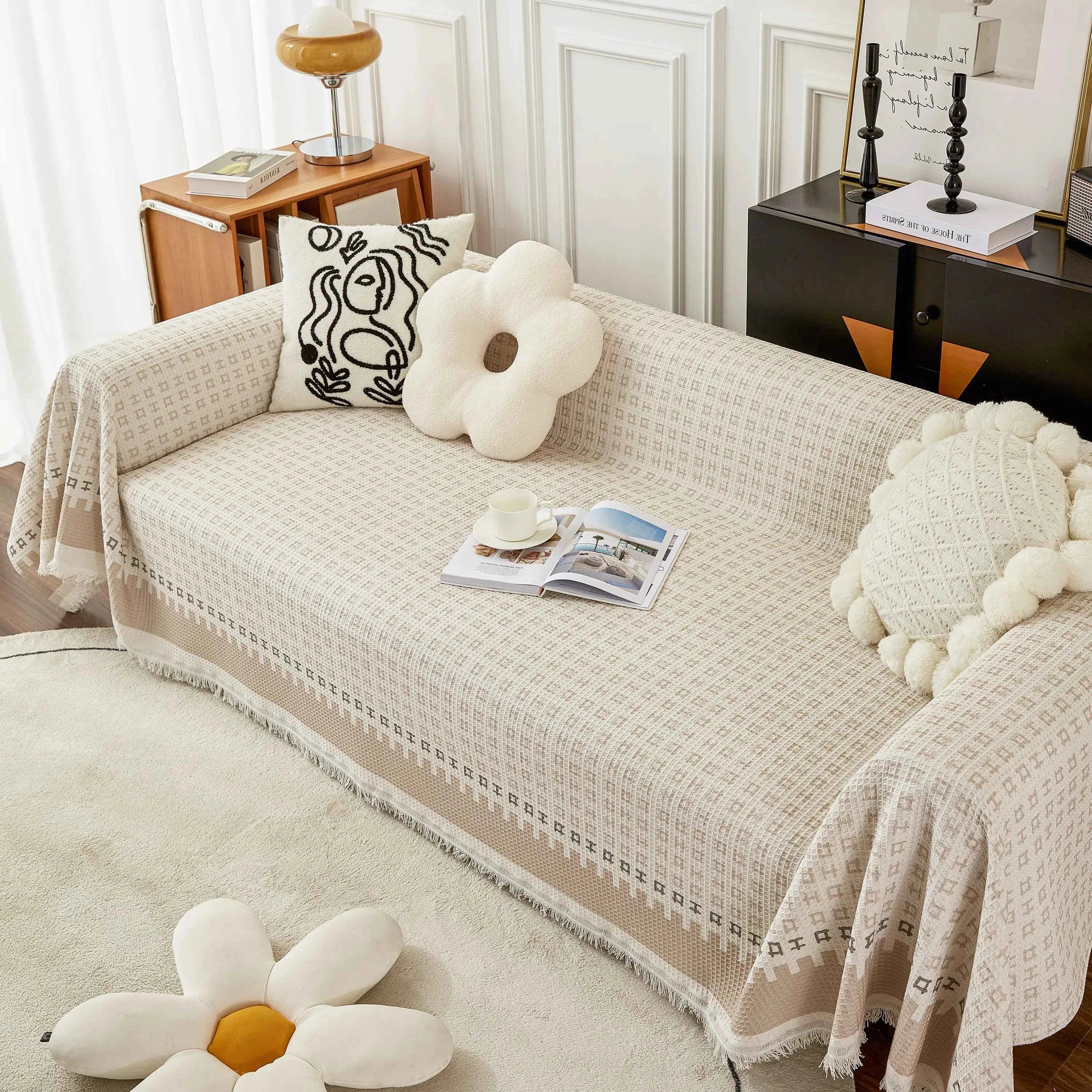 Waffle Lattice Fabric Sofa Cover, Multi-purpose Soft Sofa Throw, Couch Cover Blanket Throws for Couches