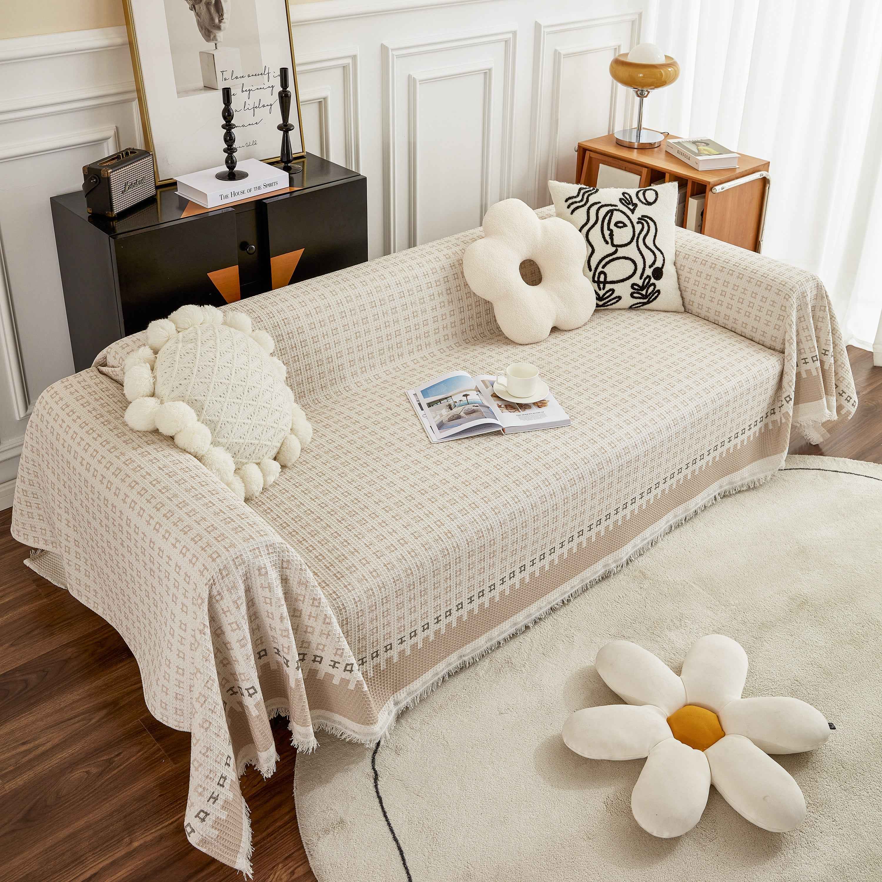 Waffle Lattice Fabric Sofa Cover, Multi-purpose Soft Sofa Throw, Couch Cover Blanket Throws for Couches