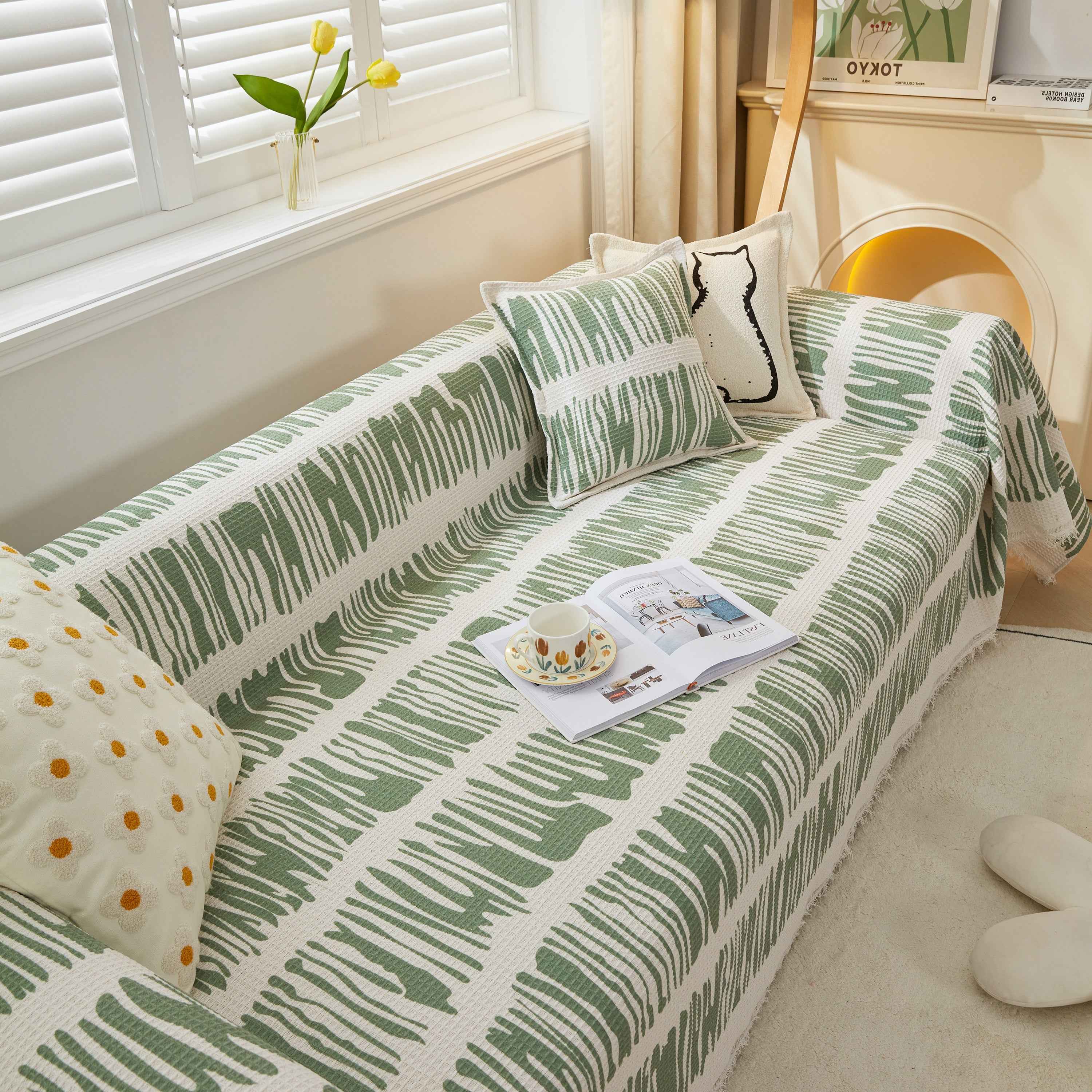 Furniture Covers for Pets, Waffle Lattice Fabric Sofa Throw, Couch Cover Blanket Throw