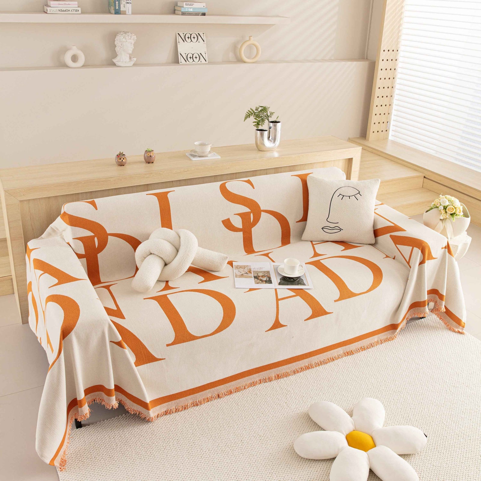 Chenille Jacquard Alphabet Sofa Blanket Cover, L Shape Sofa Cover, Reversible Couch Covers for Dogs