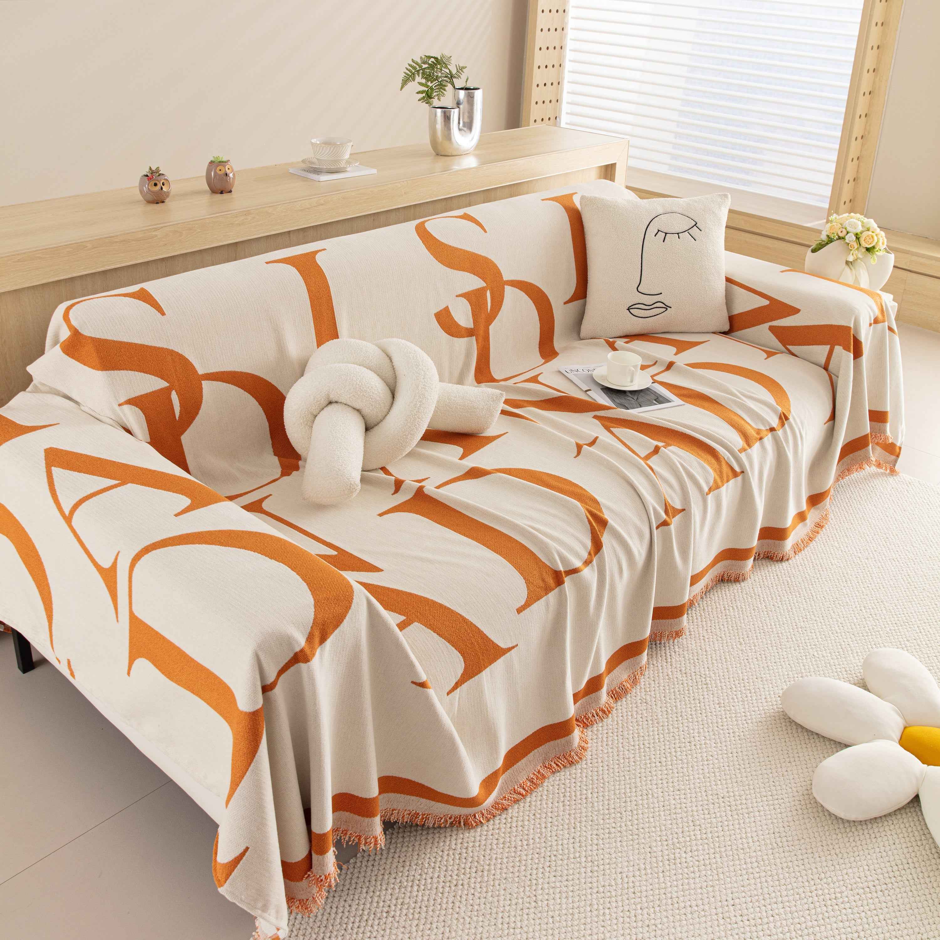 Chenille Jacquard Alphabet Sofa Blanket Cover, L Shape Sofa Cover, Reversible Couch Covers for Dogs
