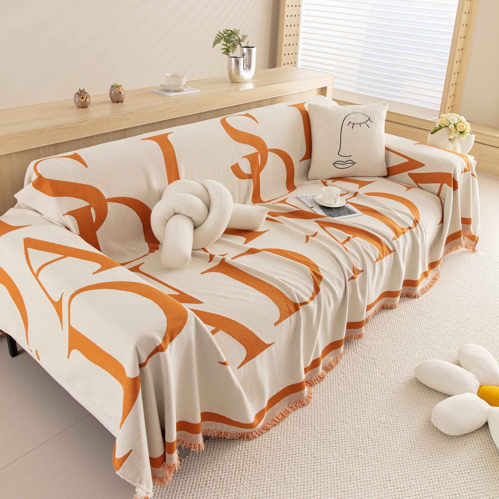 Chenille Jacquard Alphabet Sofa Blanket Cover, L Shape Sofa Cover, Reversible Couch Covers for Dogs