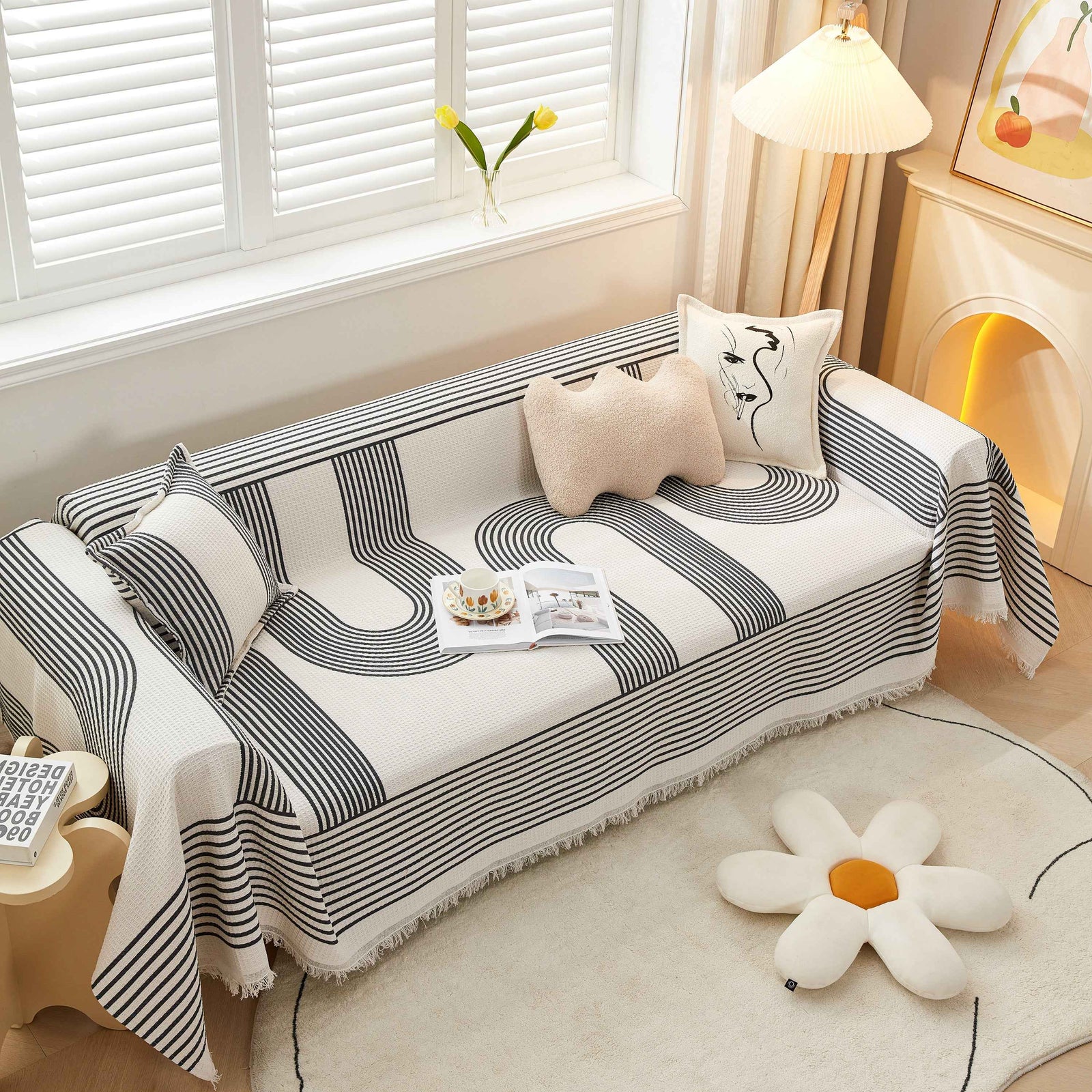 Couch Cover for Most Shape Sofas, Waffle Lattice Sofa Cover Throw, Washable Furniture Covers for Pets
