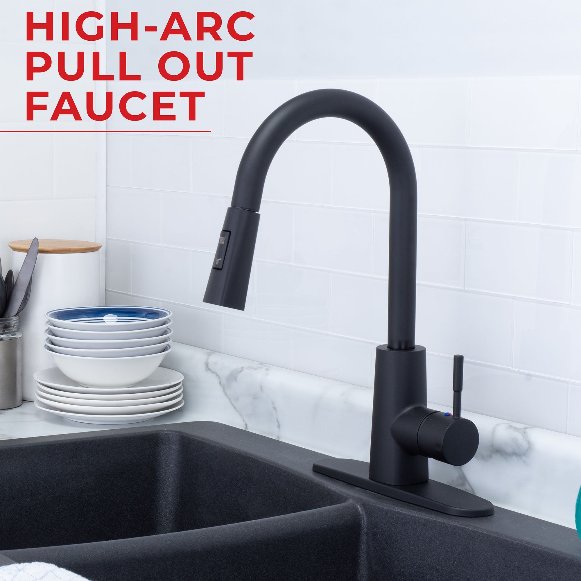 Tehila Black Finish High-Arc Pull-Down Faucet