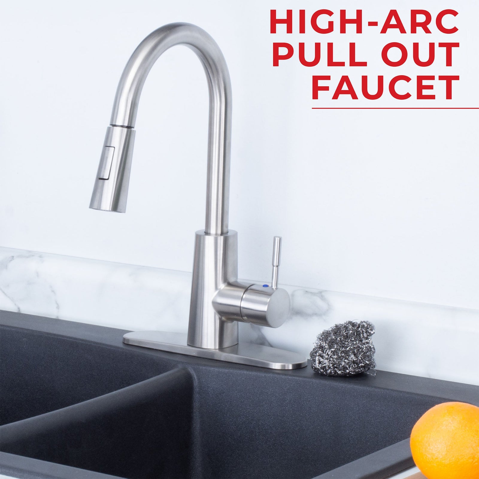 Tehila Stainless Steel Finish High-Arc Pull-Down Faucet