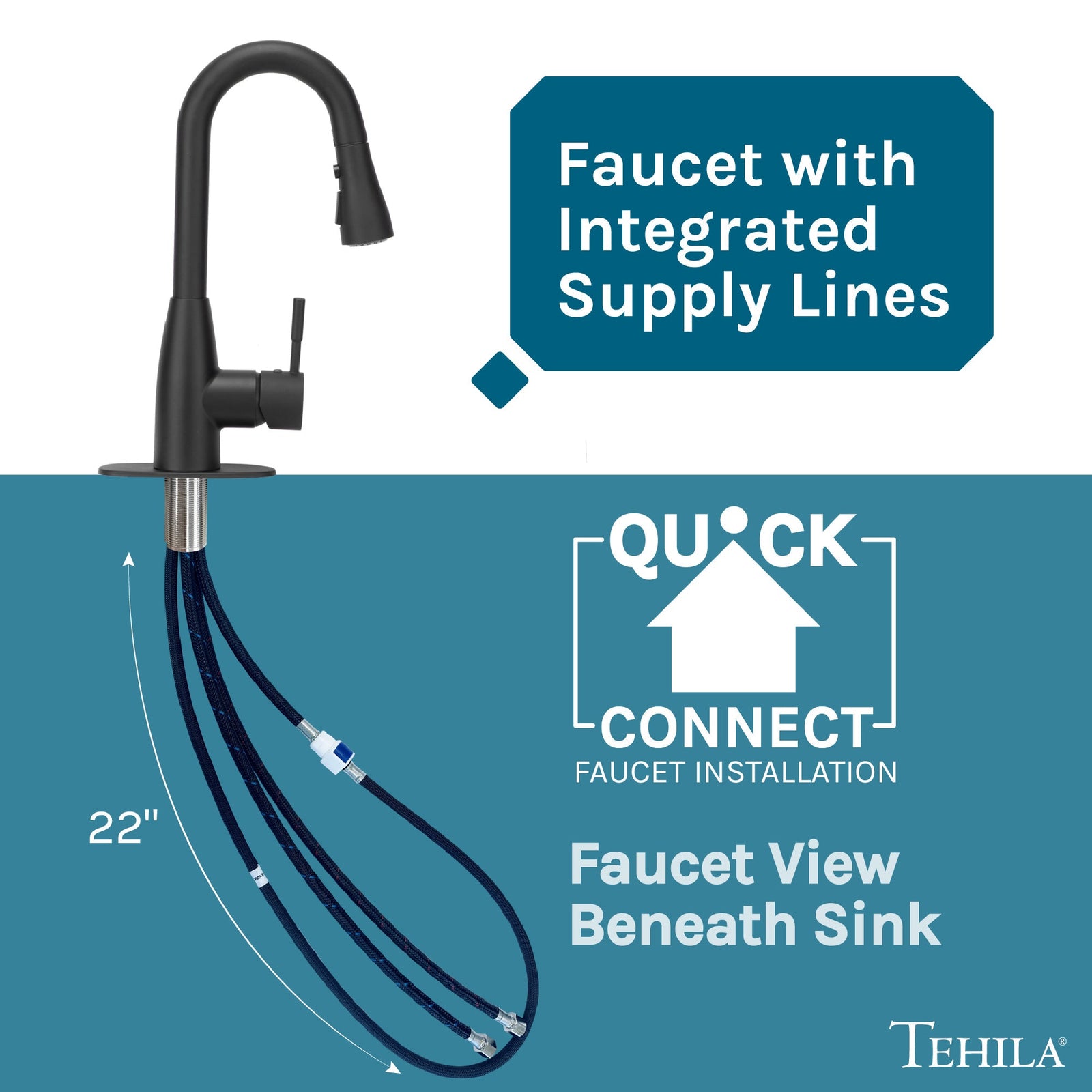 Tehila Black Finish Low Profile Pull-Down Faucet