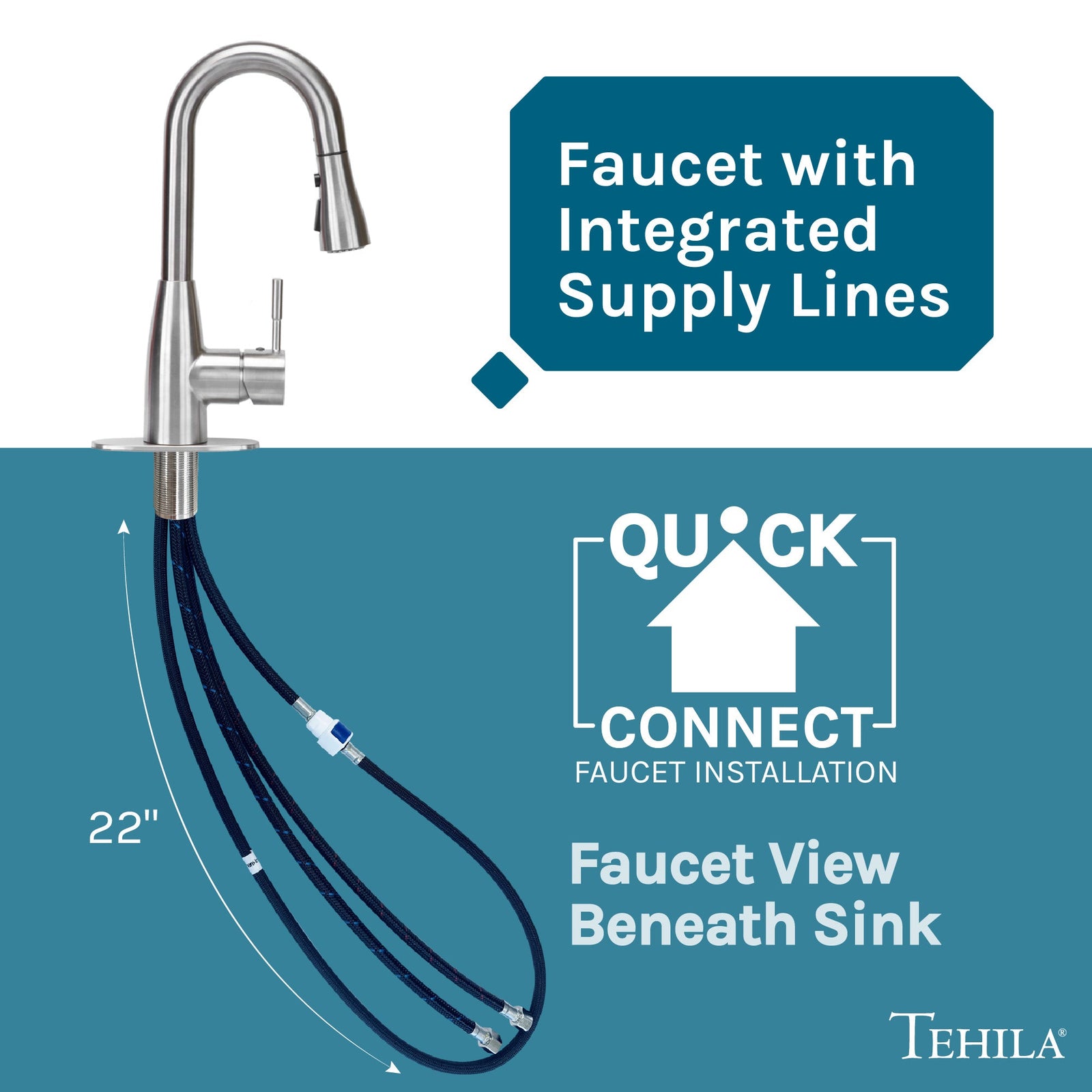 Tehila Stainless Steel Finish Low Profile Pull-Down Faucet