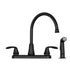 Tehila Black Finish Wide-set Gooseneck Faucet with Side Sprayer