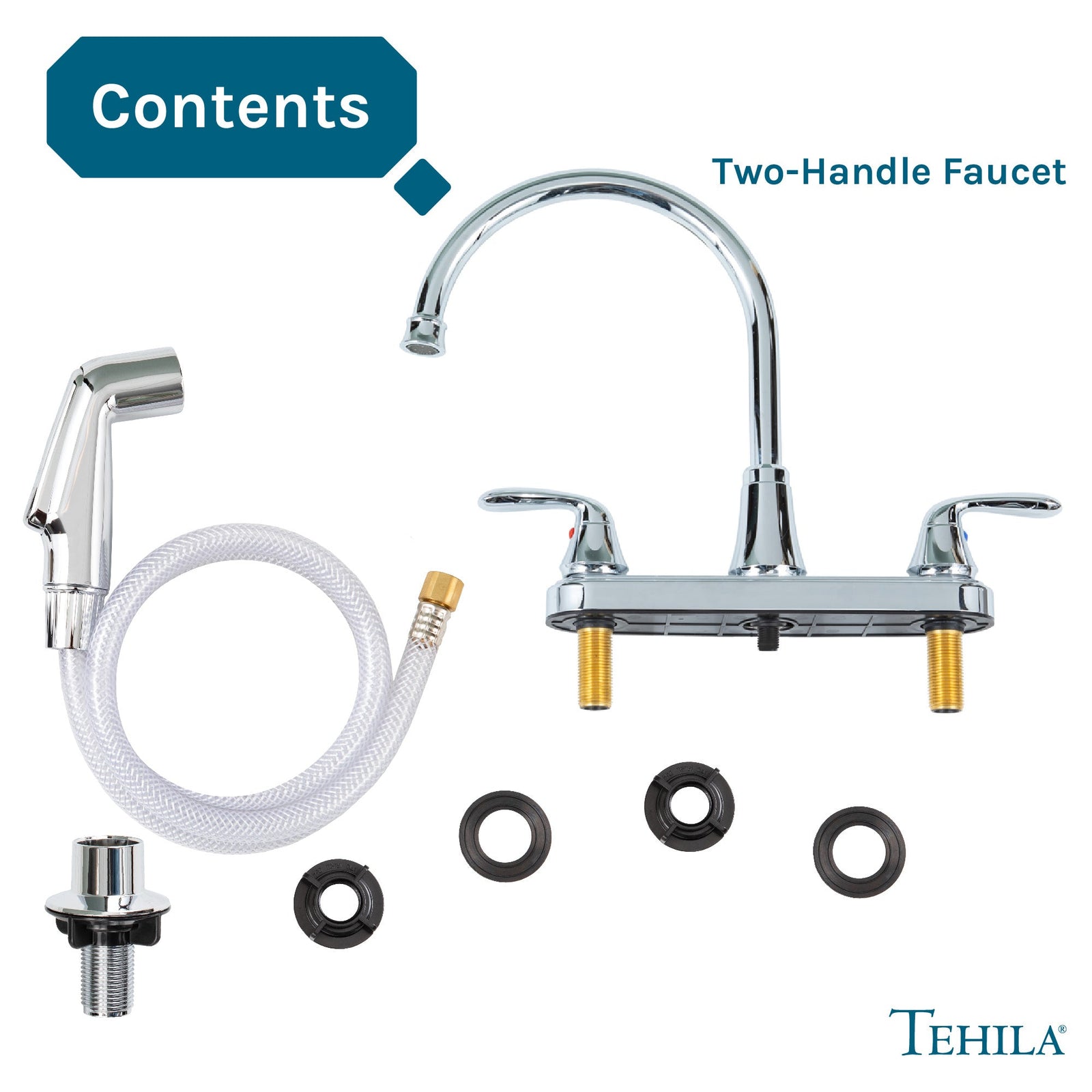 Tehila Chrome Finish Wide-set Gooseneck Faucet with Side Sprayer