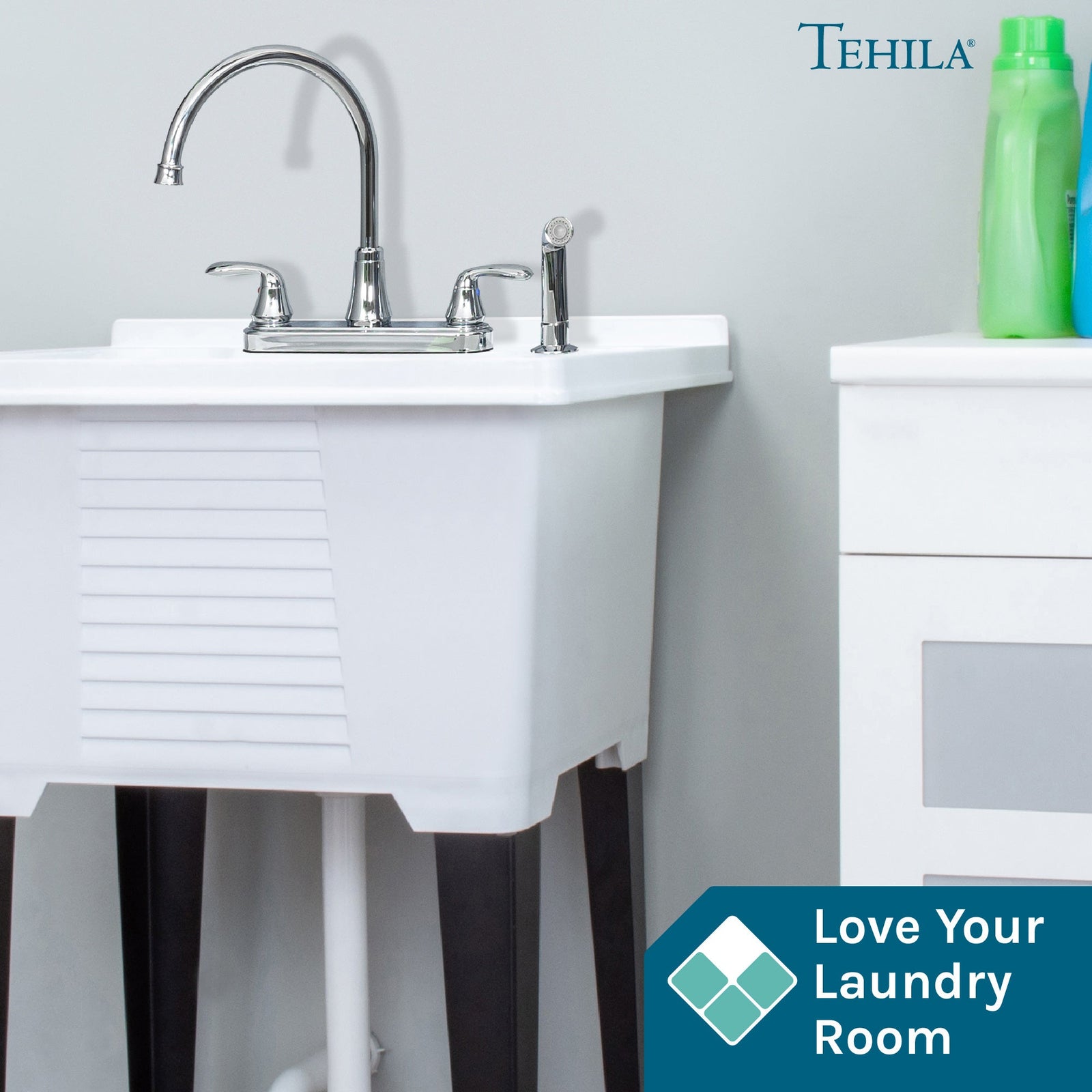 Tehila Chrome Finish Wide-set Gooseneck Faucet with Side Sprayer