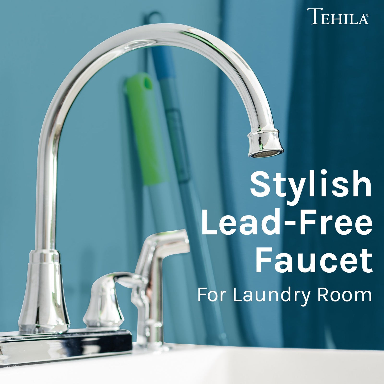 Tehila Chrome Finish Wide-set Gooseneck Faucet with Side Sprayer