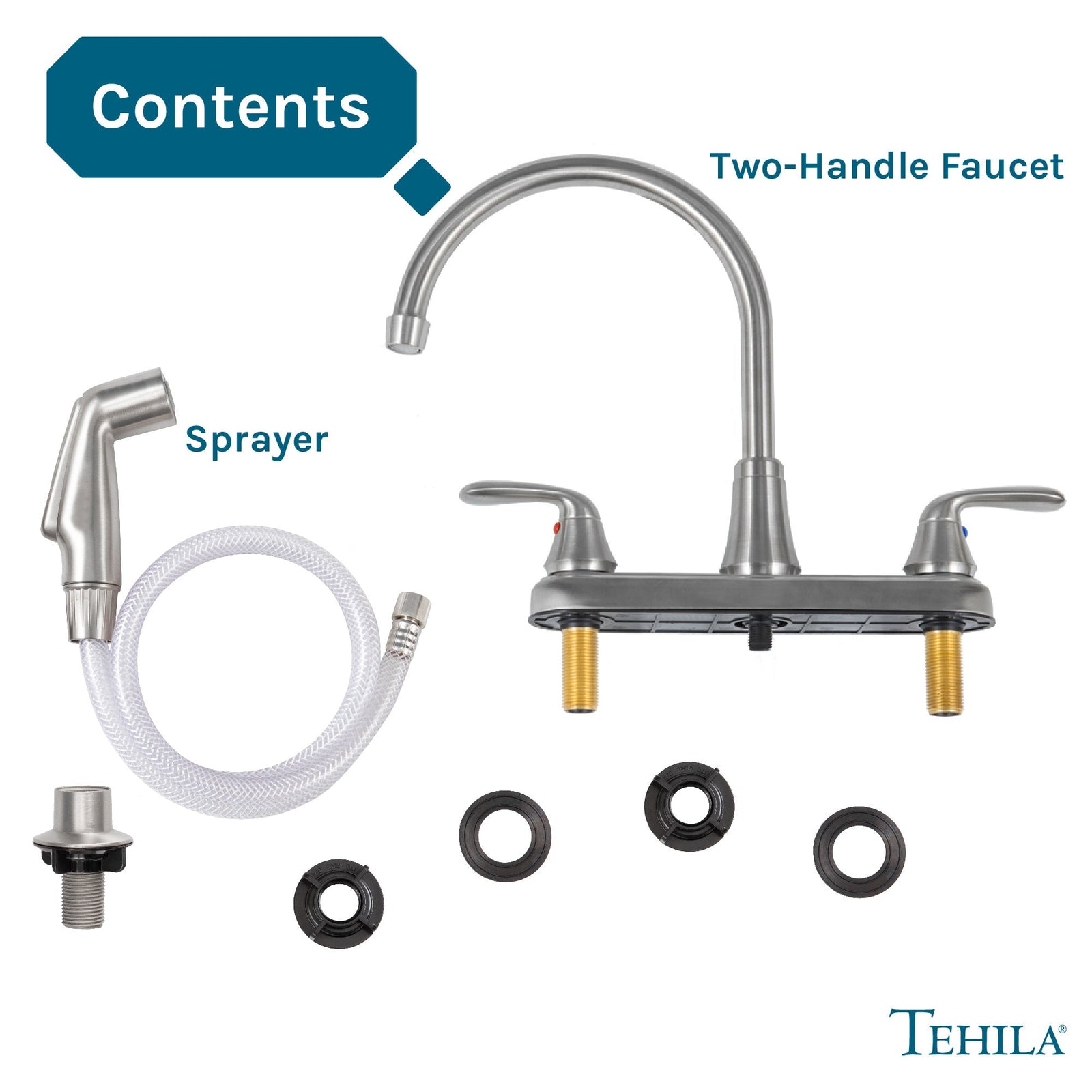 Tehila Stainless Steel Finish Wide-set Gooseneck Faucet with Side Sprayer
