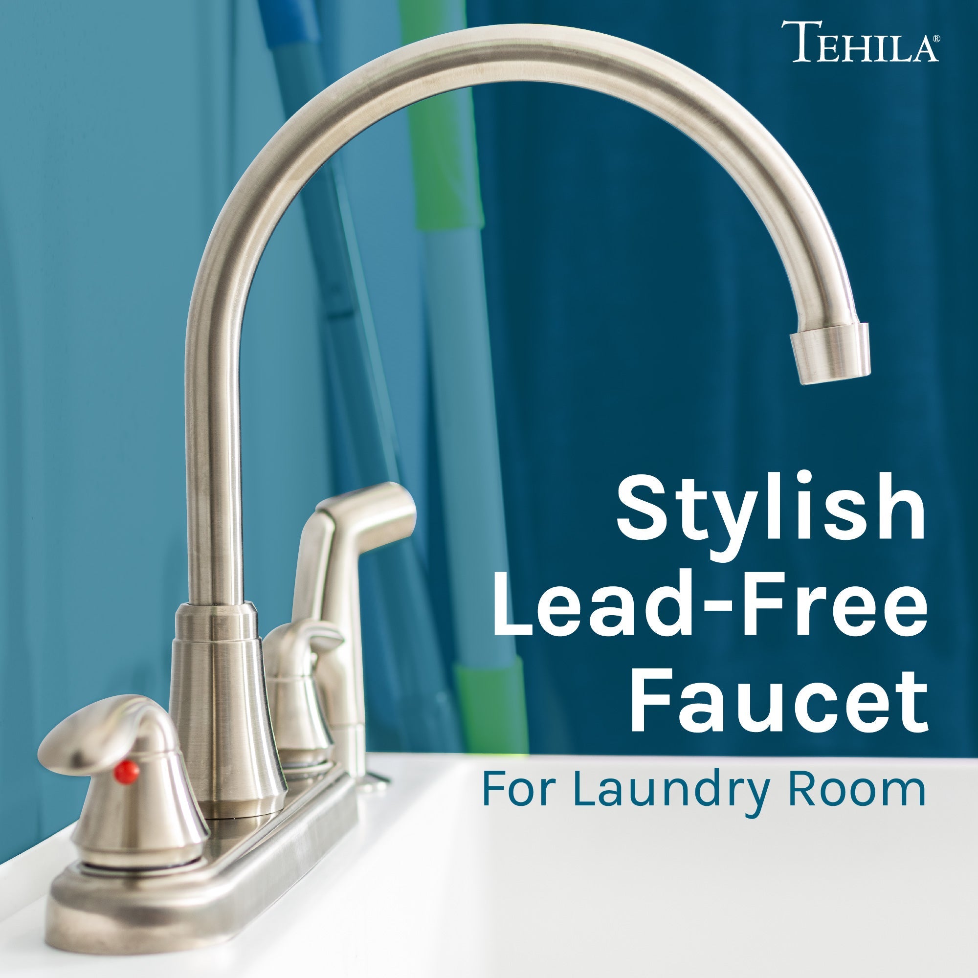 Tehila Stainless Steel Finish Wide-set Gooseneck Faucet with Side Sprayer