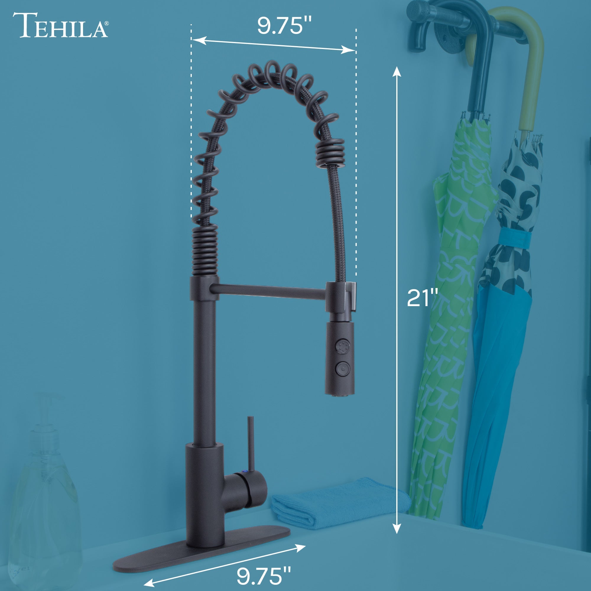 Tehila Black Finish High Arc Coil Pull-Down Faucet
