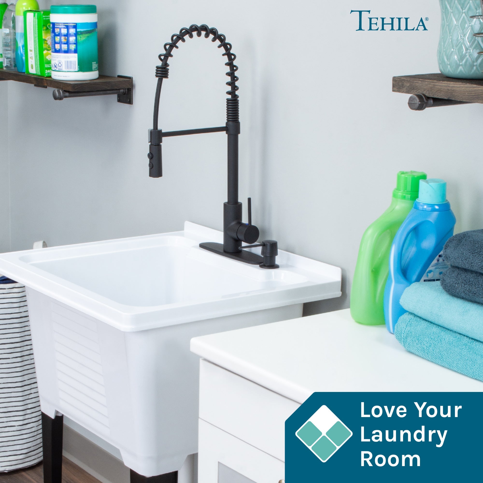 Tehila Black Finish High Arc Coil Pull-Down Faucet