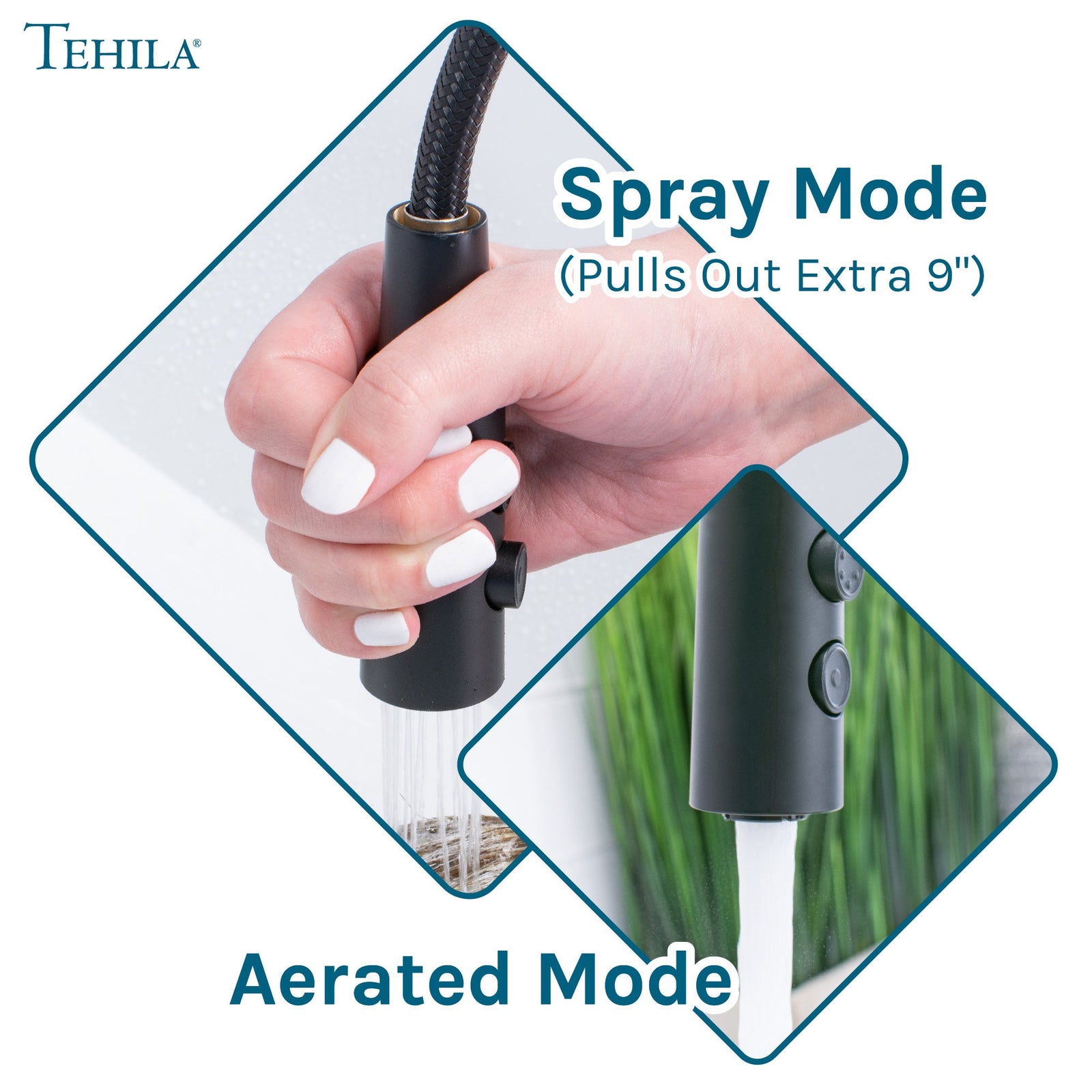 Tehila Black Finish High Arc Coil Pull-Down Faucet