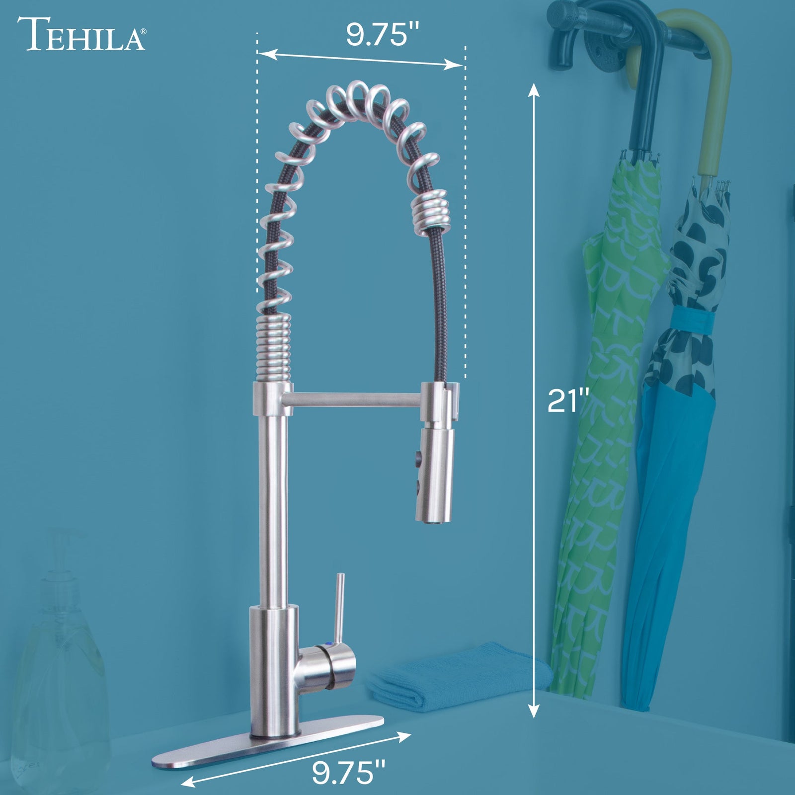 Tehila Stainless Steel Finish High Arc Coil Pull-Down Faucet