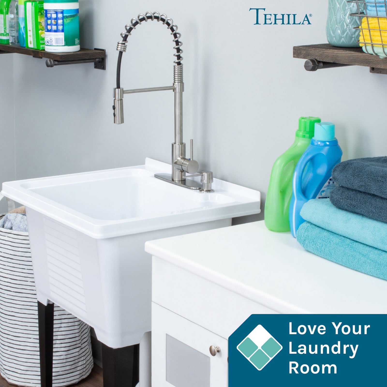 Tehila Stainless Steel Finish High Arc Coil Pull-Down Faucet