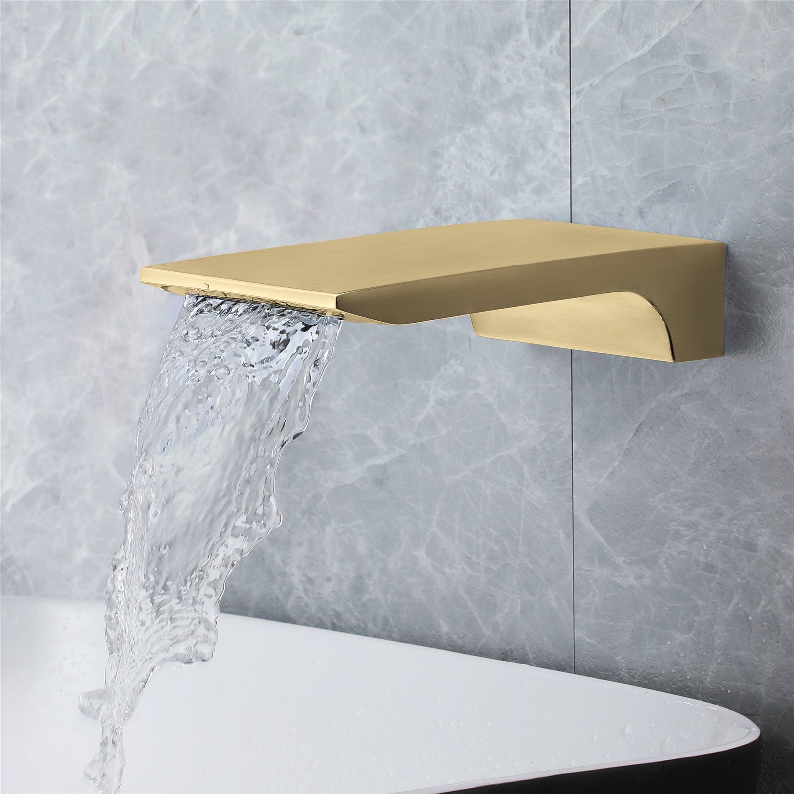 Waterfall Wall-mount pressure balance Bath Tub Filler Faucet Brushed Gold