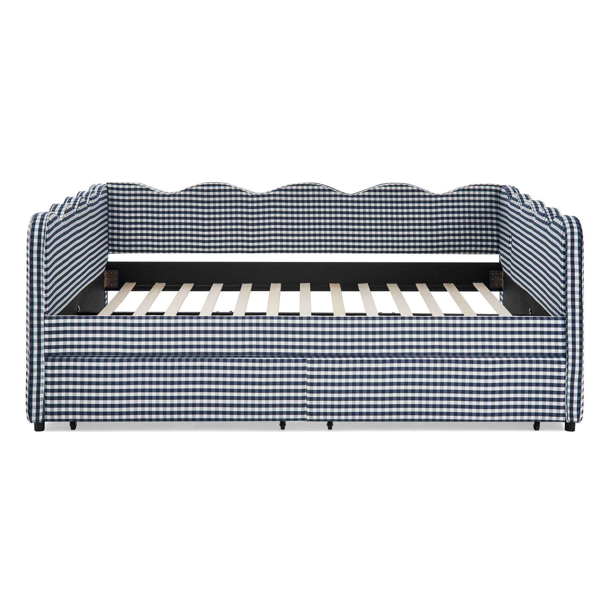 Gingham Daybed With USB Charging Port, Wave-Shaped Design