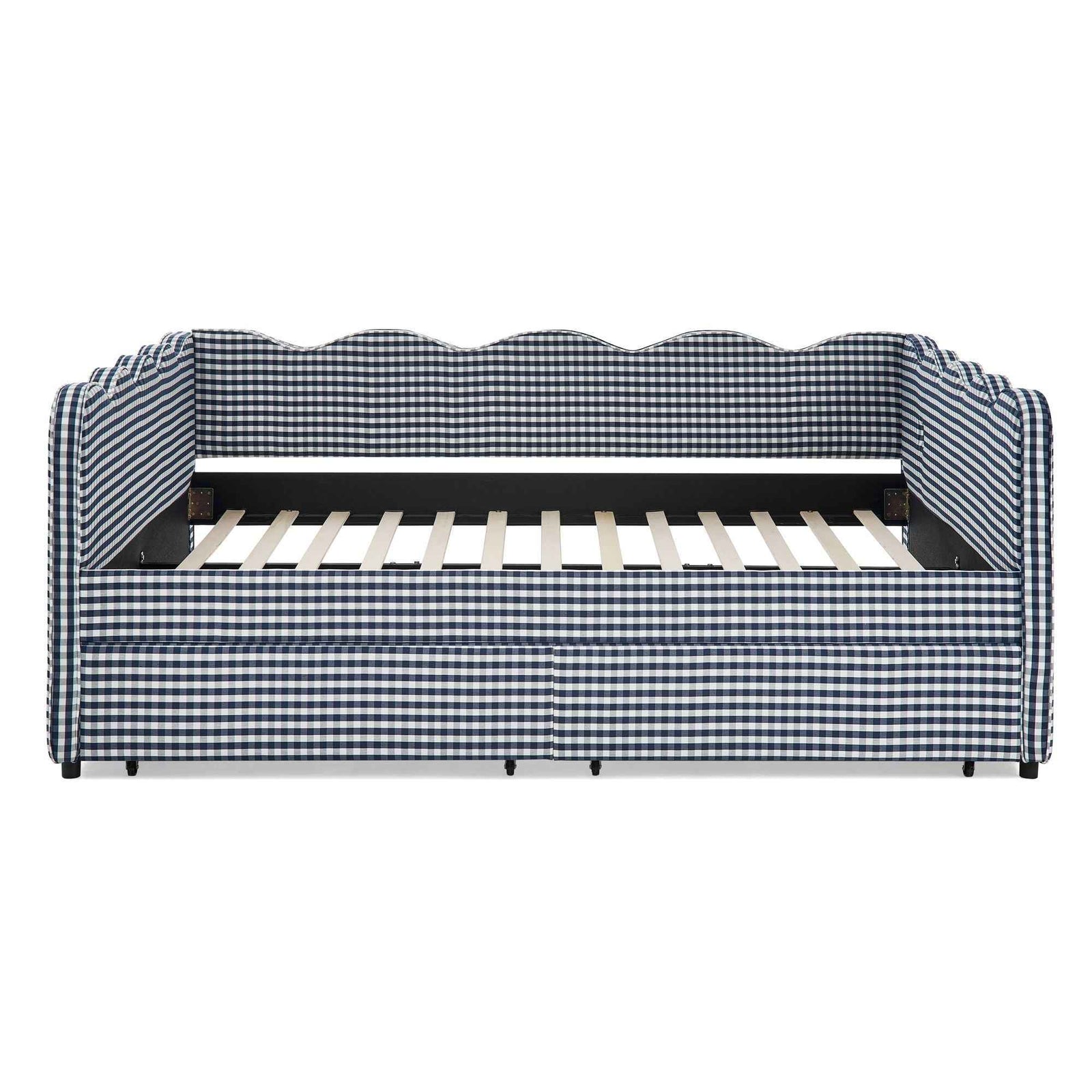 Gingham Daybed With USB Charging Port, Wave-Shaped Design