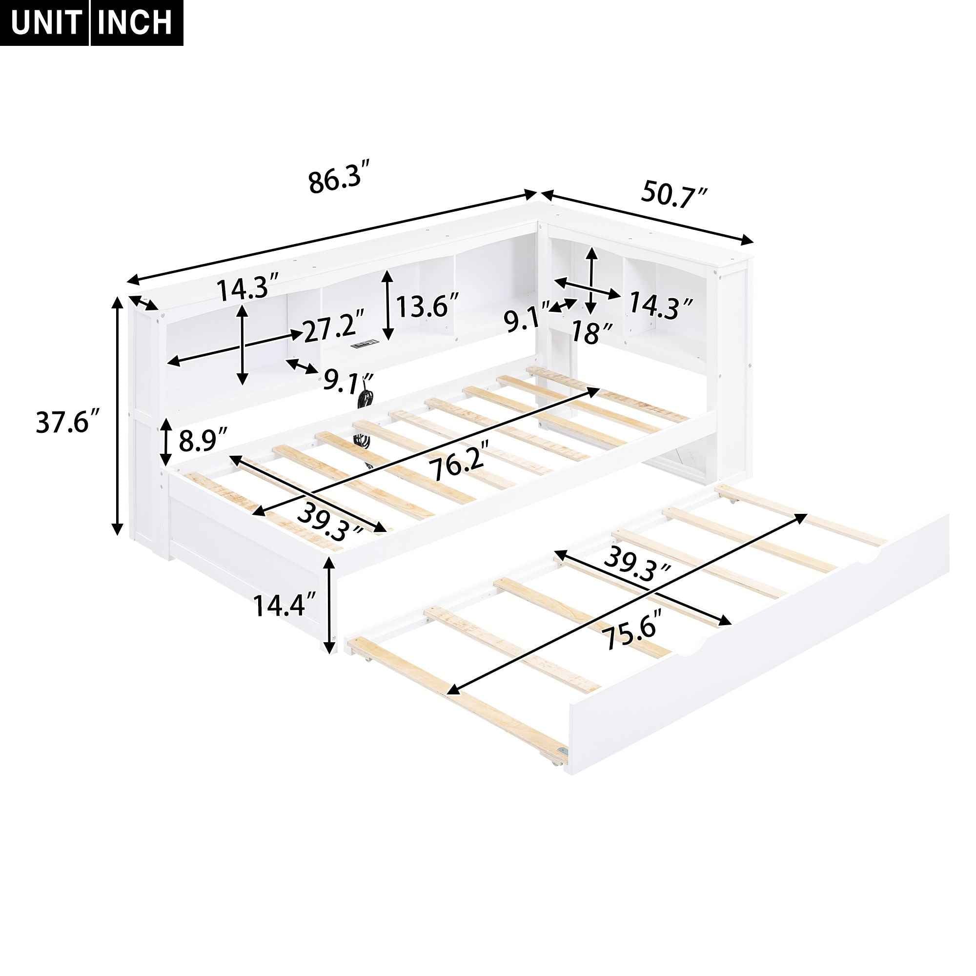 Daybed With Trundle, Storage Cabinets, USB Ports