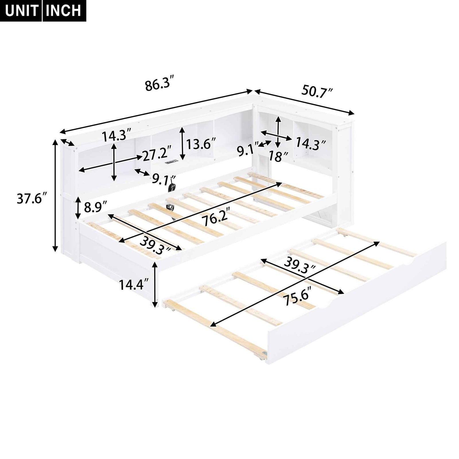 Daybed With Trundle, Storage Cabinets, USB Ports