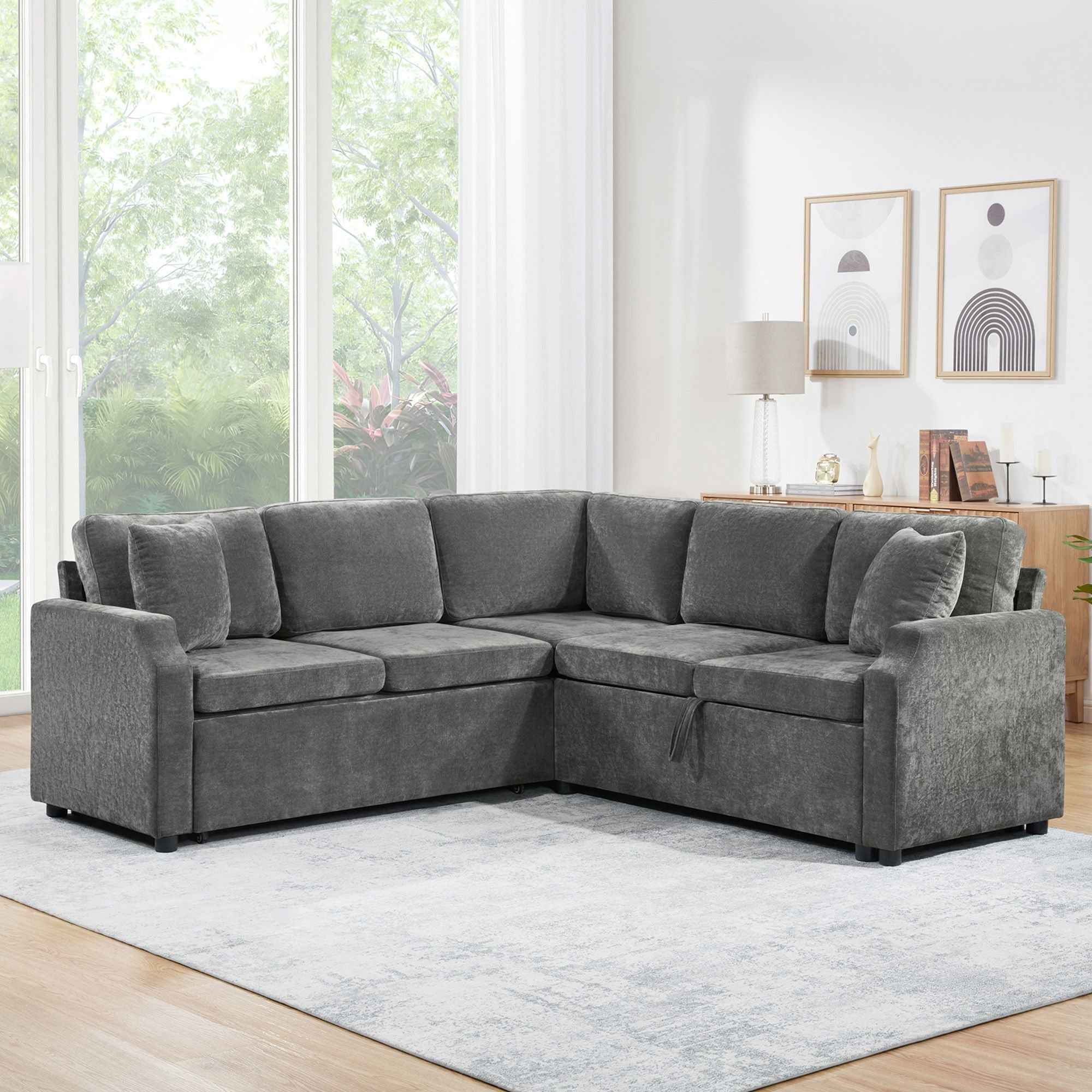 Modern L Shaped Sectional Sofa Bed With Hidden Storage Upholstery