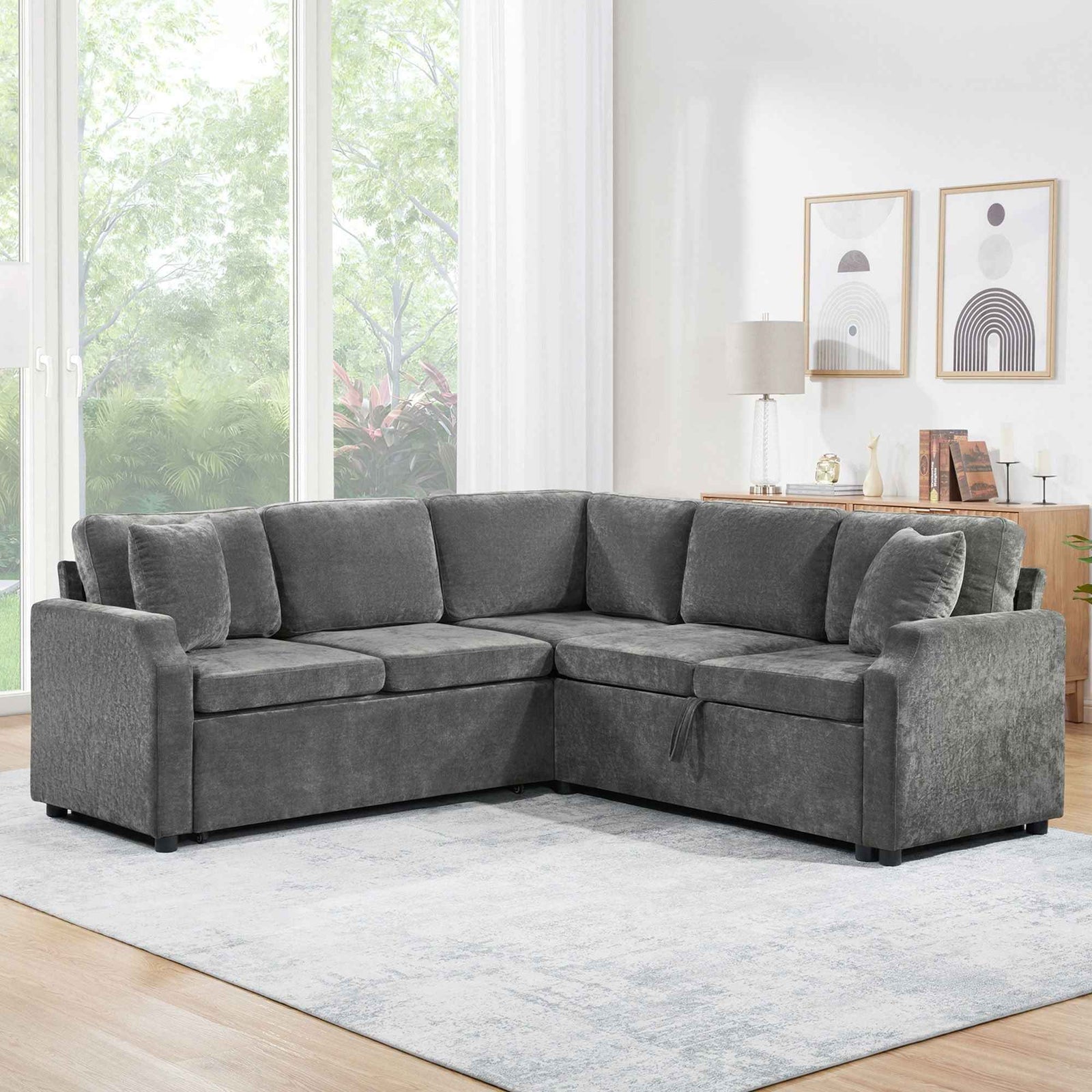 Modern L Shaped Sectional Sofa Bed With Hidden Storage Upholstery