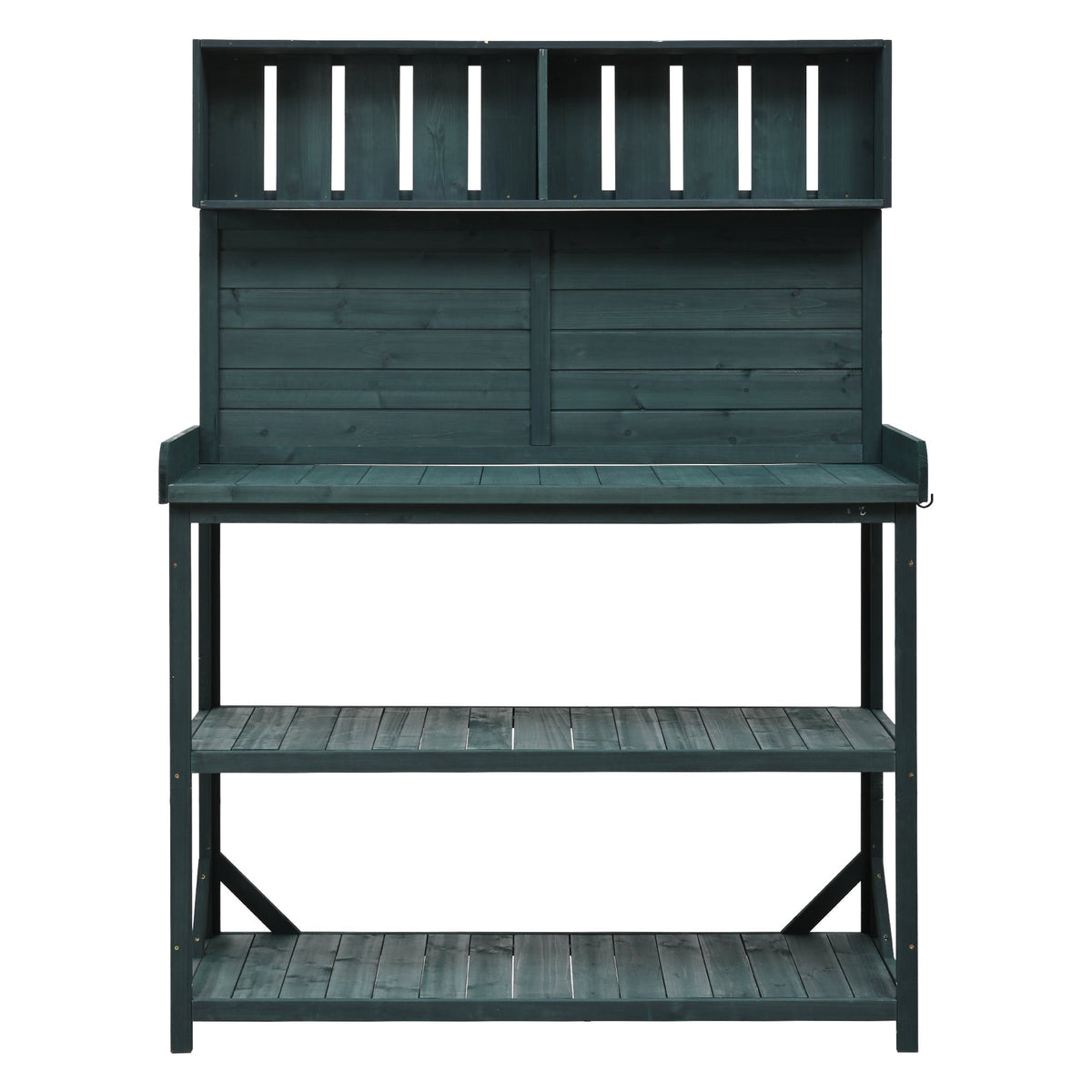 Large Wooden Farmhouse Potting Bench Table with 4 Shelves - Rustic Fir Wood