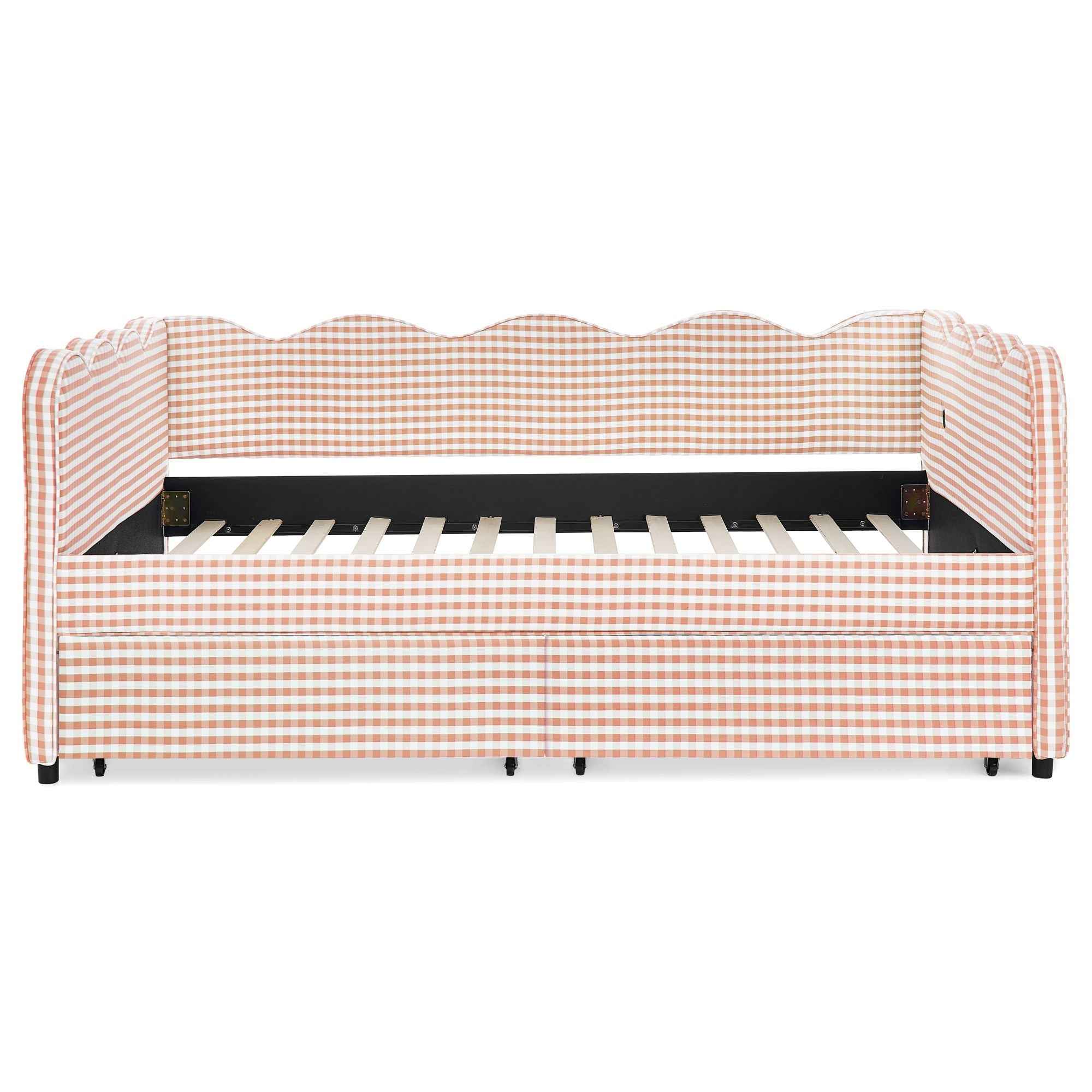 Gingham Daybed With USB Charging Port, Wave-Shaped Design