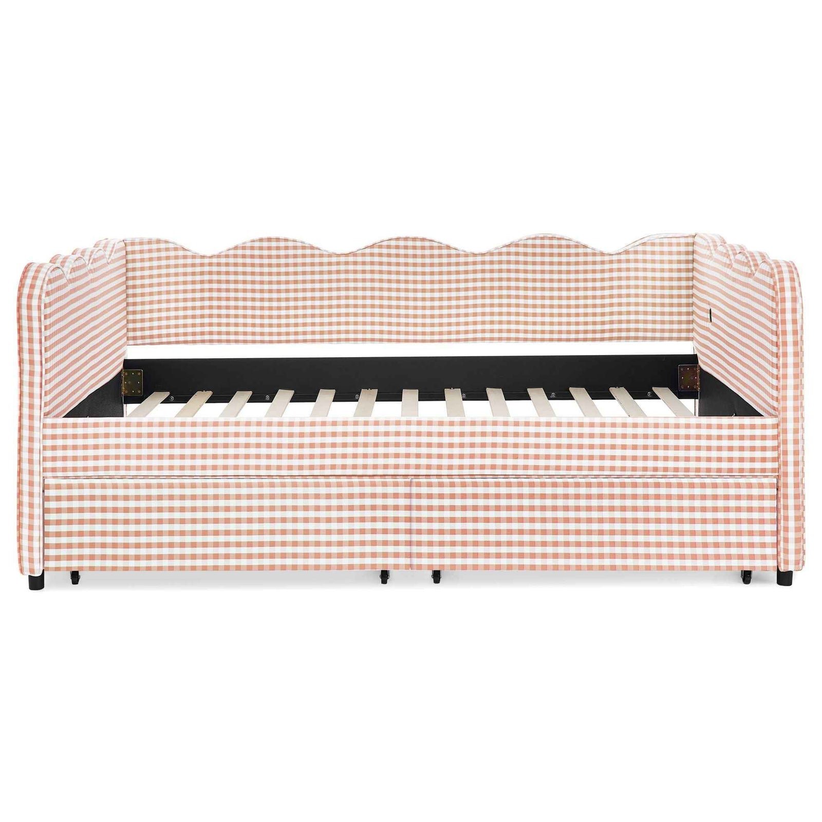 Gingham Daybed With USB Charging Port, Wave-Shaped Design