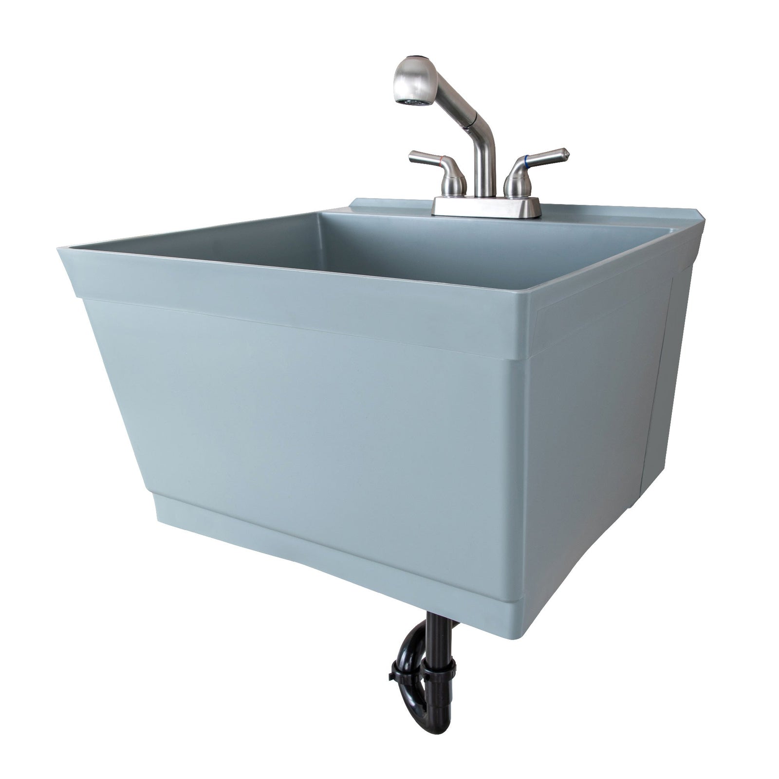 Tehila Standard Wall-Mounted Grey Utility Sink with Stainless Steel Finish Pull-Out Faucet