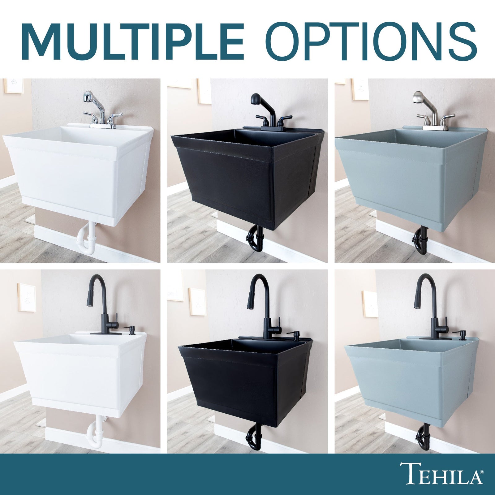 Tehila Standard Wall-Mounted Black Utility Sink, No Supply Lines