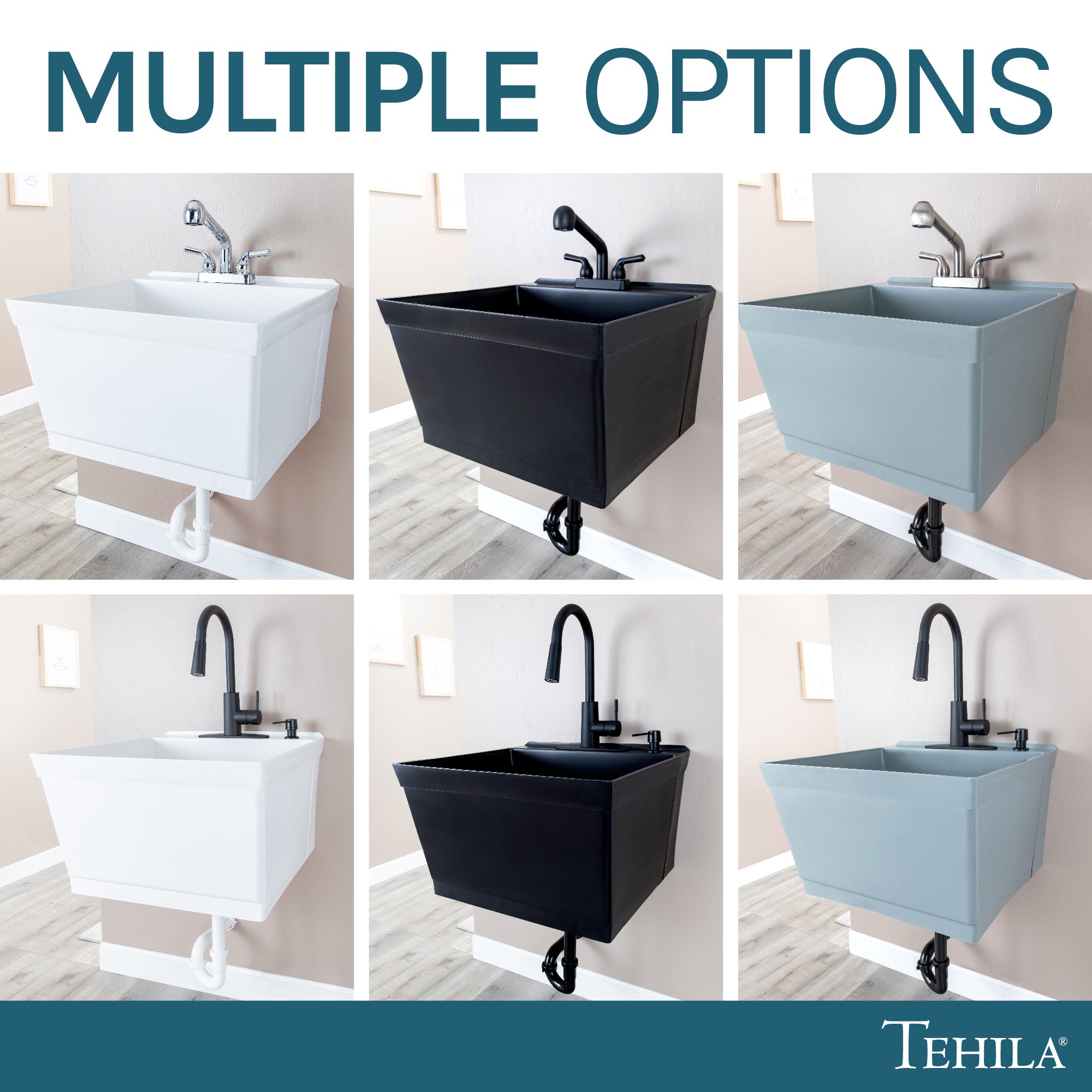 Tehila Standard Wall-Mounted Grey Utility Sink, No Supply Lines