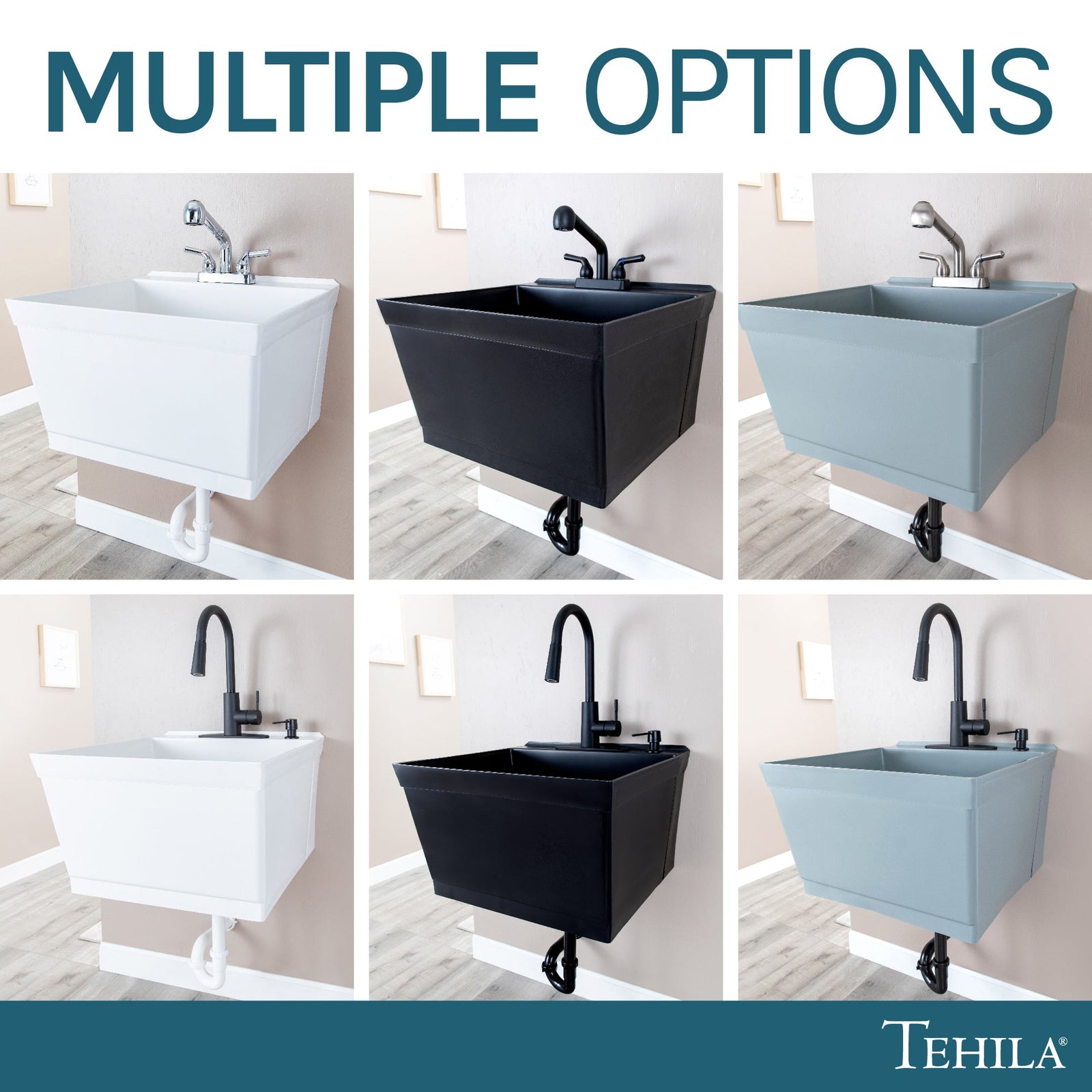 Tehila Standard Wall-Mounted Grey Utility Sink, No Supply Lines
