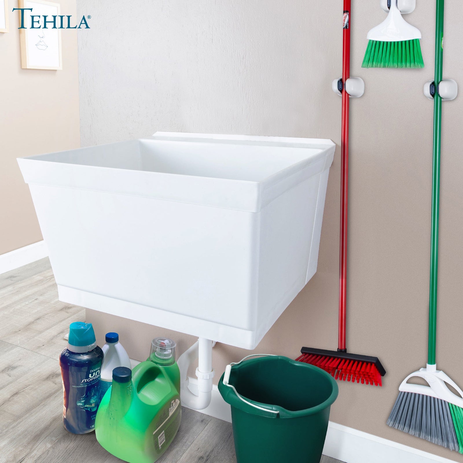 Tehila Standard Wall-Mounted White Utility Sink, No Supply Lines
