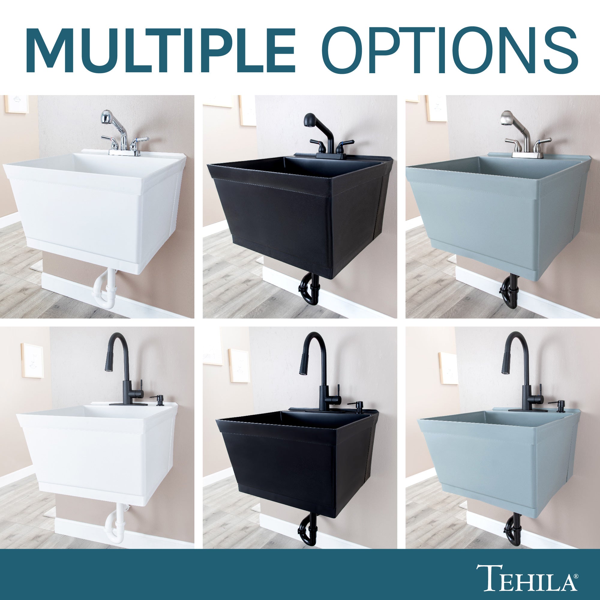 Tehila Standard Wall-Mounted White Utility Sink, No Supply Lines