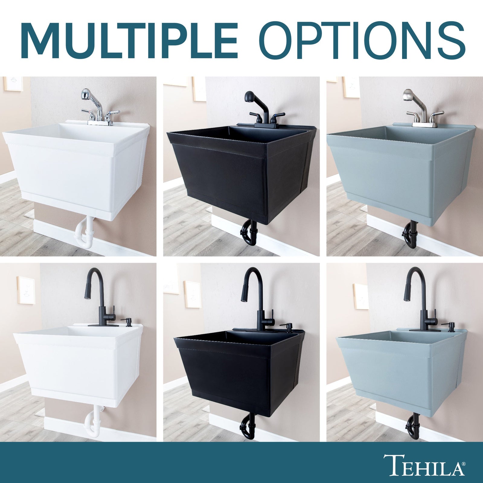 Tehila Standard Wall-Mounted White Utility Sink, No Supply Lines