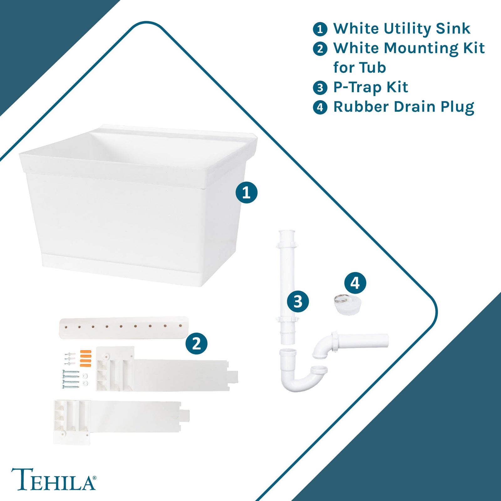 Tehila Standard Wall-Mounted White Utility Sink, No Supply Lines