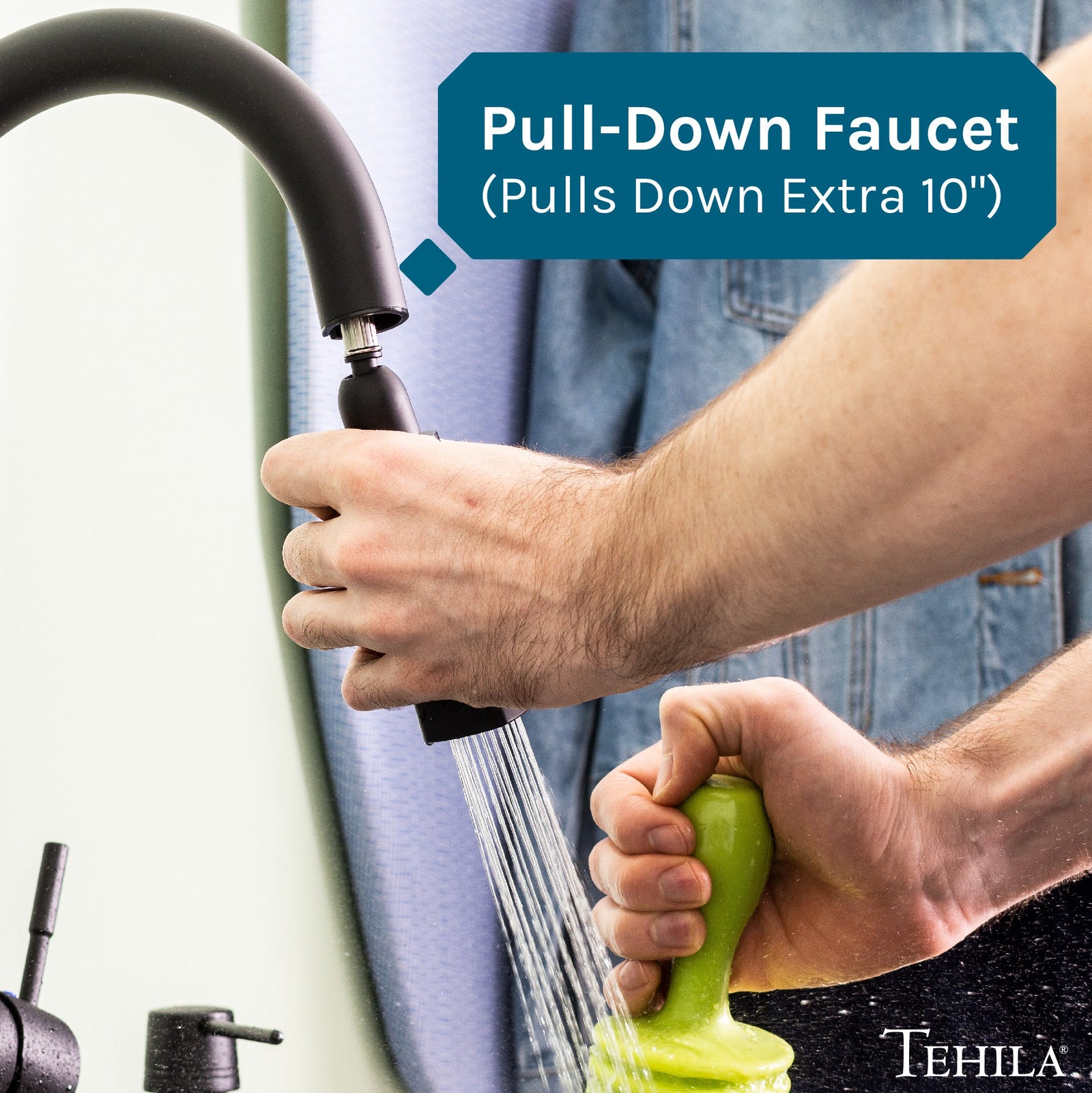 Tehila Standard Wall-Mounted Black Utility Sink with Black Finish Pull-Down Faucet