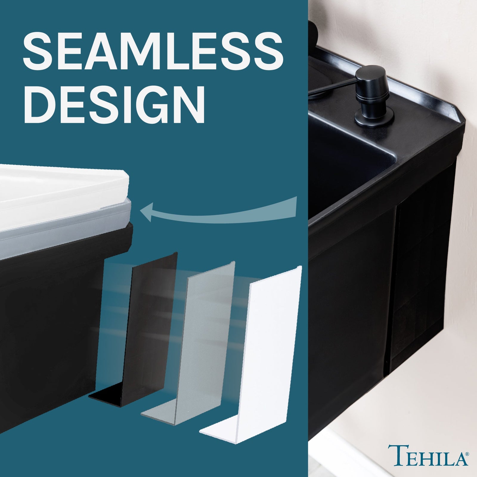 Tehila Standard Wall-Mounted Black Utility Sink with Black Finish Pull-Down Faucet
